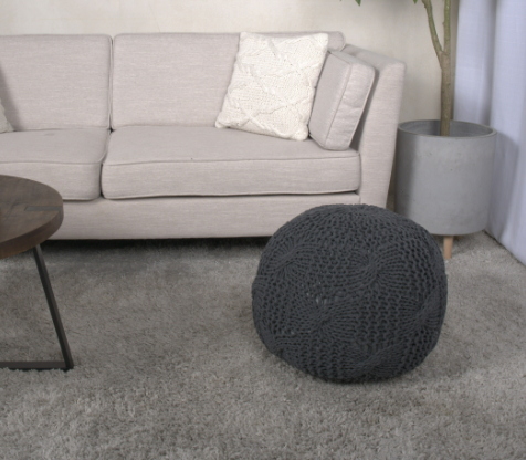 Bordeaux Knitted Cotton Round Pouf, Dark Gray