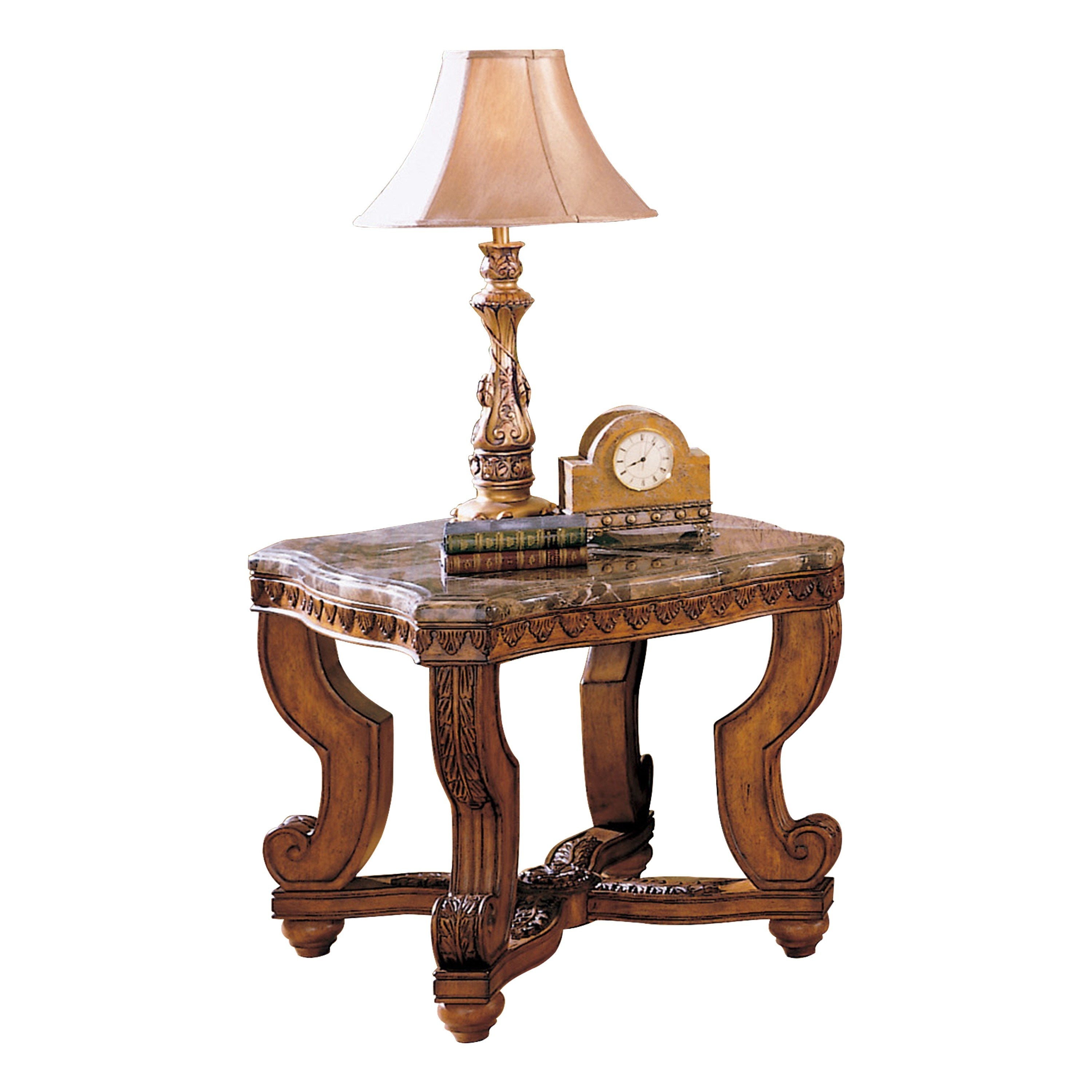 Rich Traditional Style Burnished Brown Cherry Finish 1pc End Table Beveled Marble Top Formal Living Room Furniture Side Table Home Decor