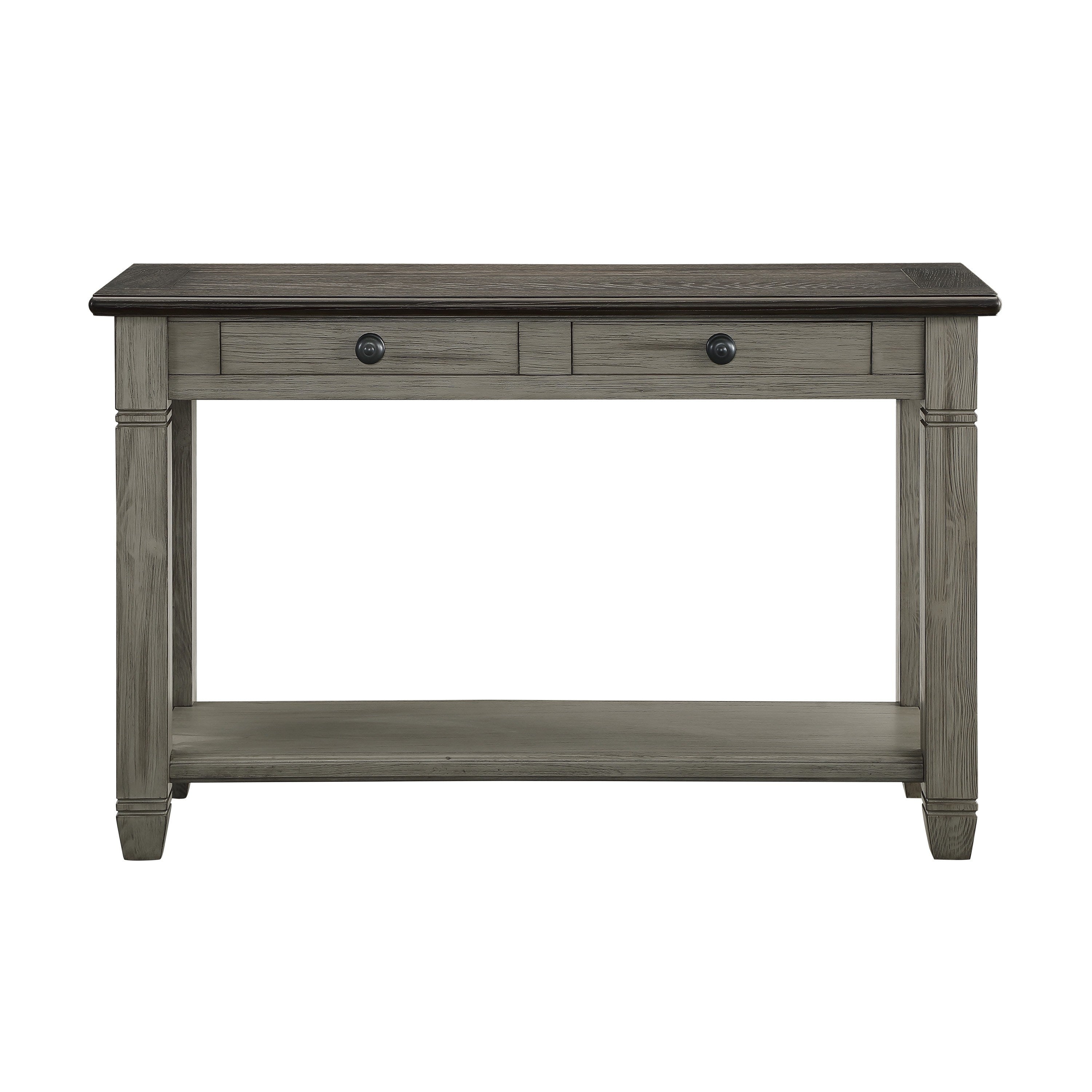 Coffee and Antique Gray Finish 1pc Sofa Table with 2 Drawers Bottom Shelf Wooden Living Room Furniture