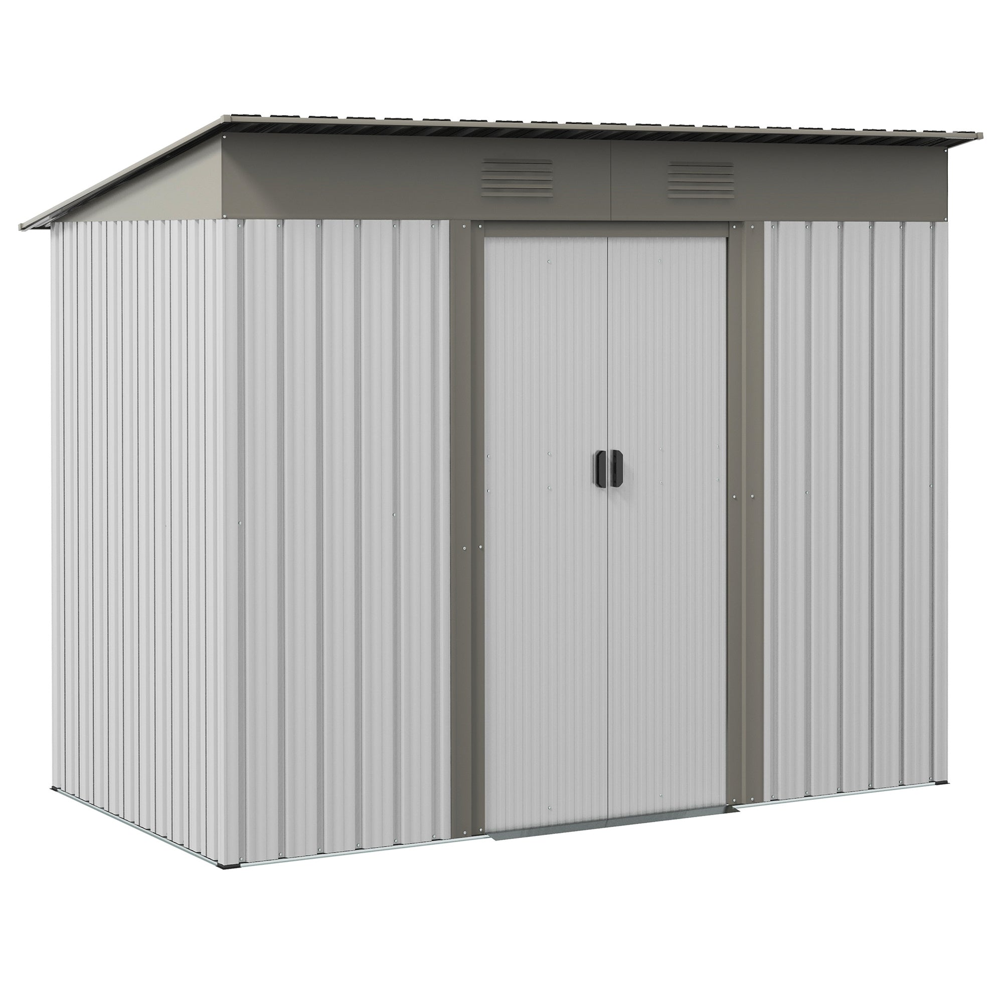 Outsunny 7' x 4' Metal Lean to Garden Shed, Outdoor Storage Shed, Garden Tool House with Double Sliding Doors, 2 Air Vents for Backyard, Patio, Lawn, Silver