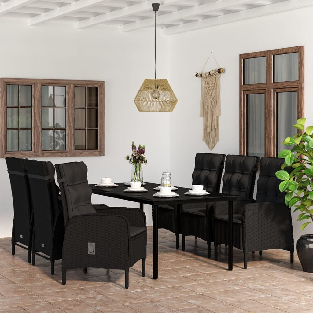 7 Piece Patio Dining Set with Cushions Black