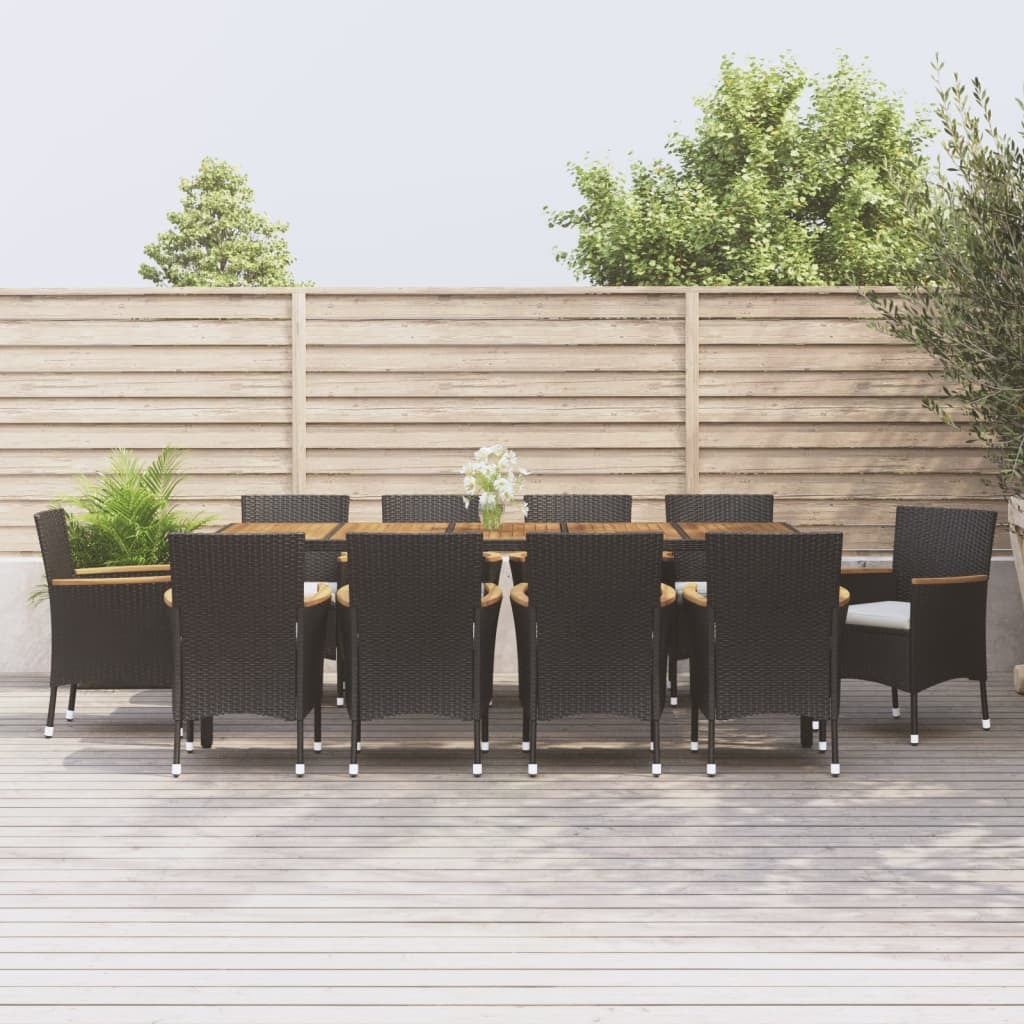 11 Piece Patio Dining Set with Cushions Black Poly Rattan