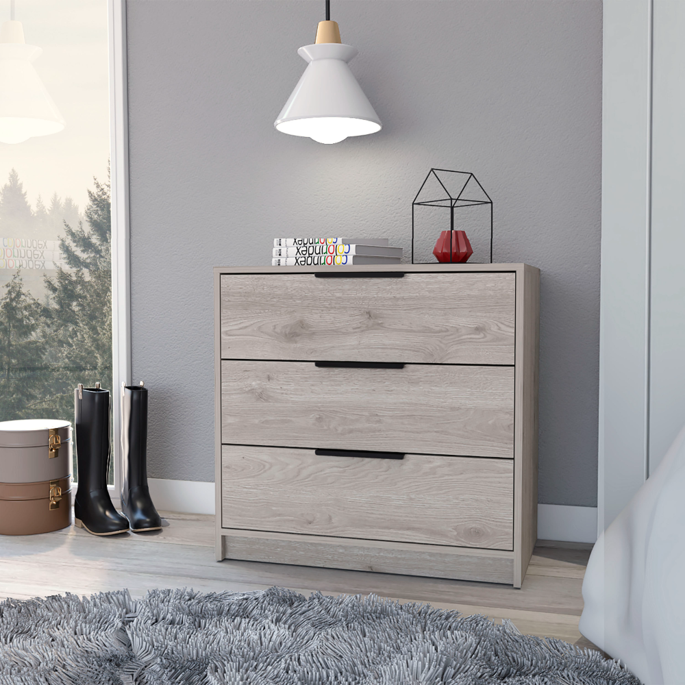 DEPOT E-SHOP Egeo 3 Drawers Dresser, Superior Top, Light Gray