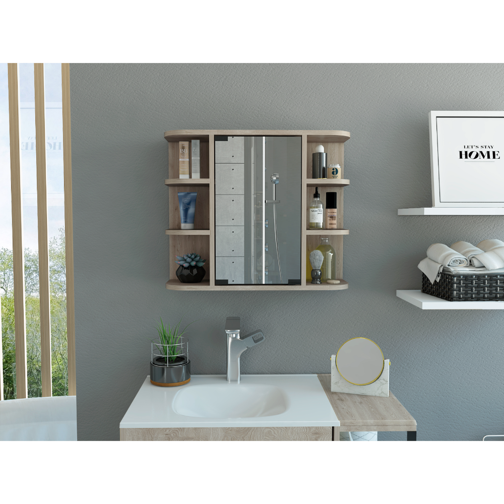 DEPOT E-SHOP Roma Mirrored Medicine Cabinet, Six External Shelves, Three Interior Shelves, Light Gray