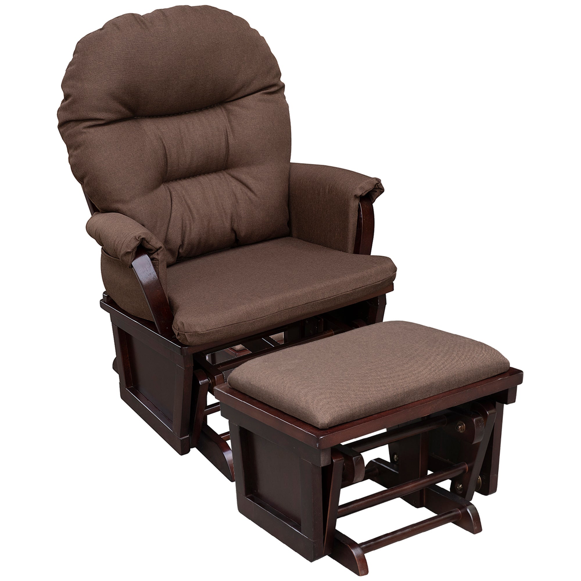 HOMCOM Nursery Glider Rocking Chair with Ottoman, Thick Padded Cushion Seating and Wood Base, Brown