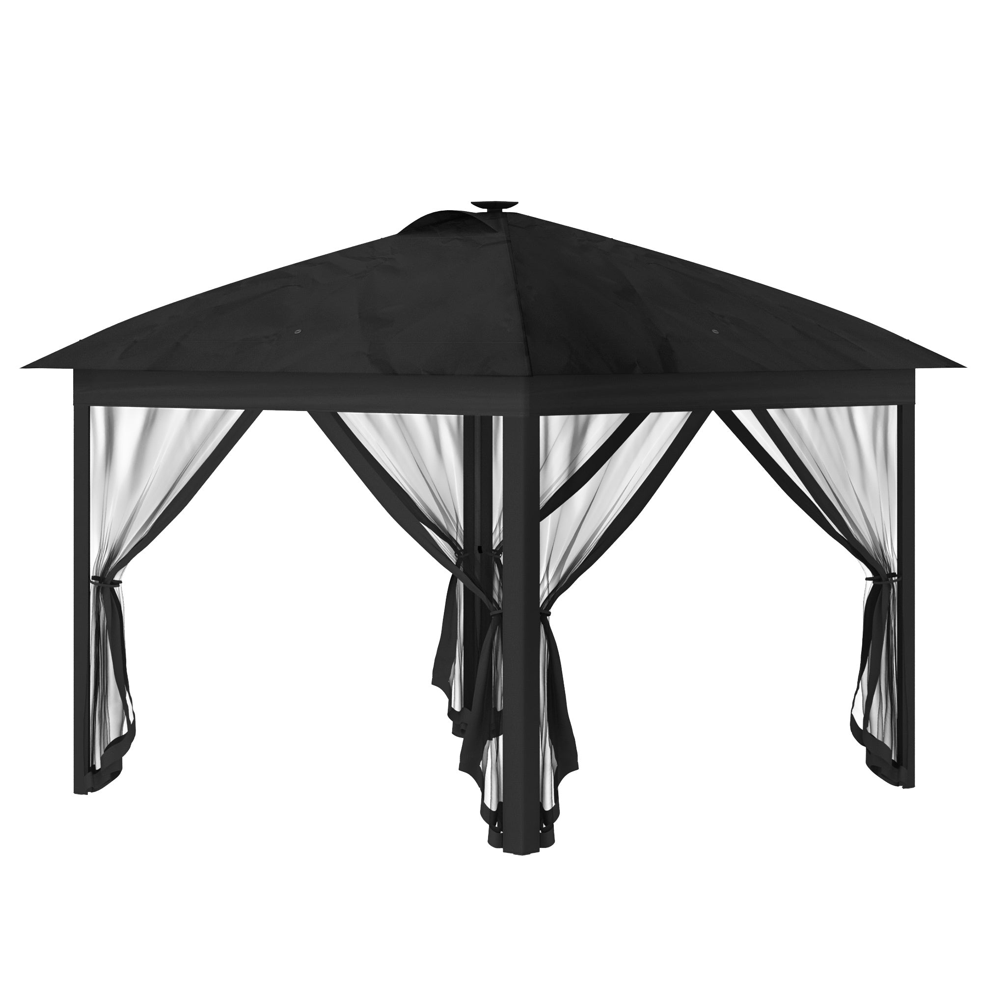 Outsunny 11' x 11' Pop Up Canopy, Instant Canopy Tent with Solar LED Lights, Remote Control, Zippered Mesh Sidewalls and Carrying Bag for Backyard Garden Patio, Black
