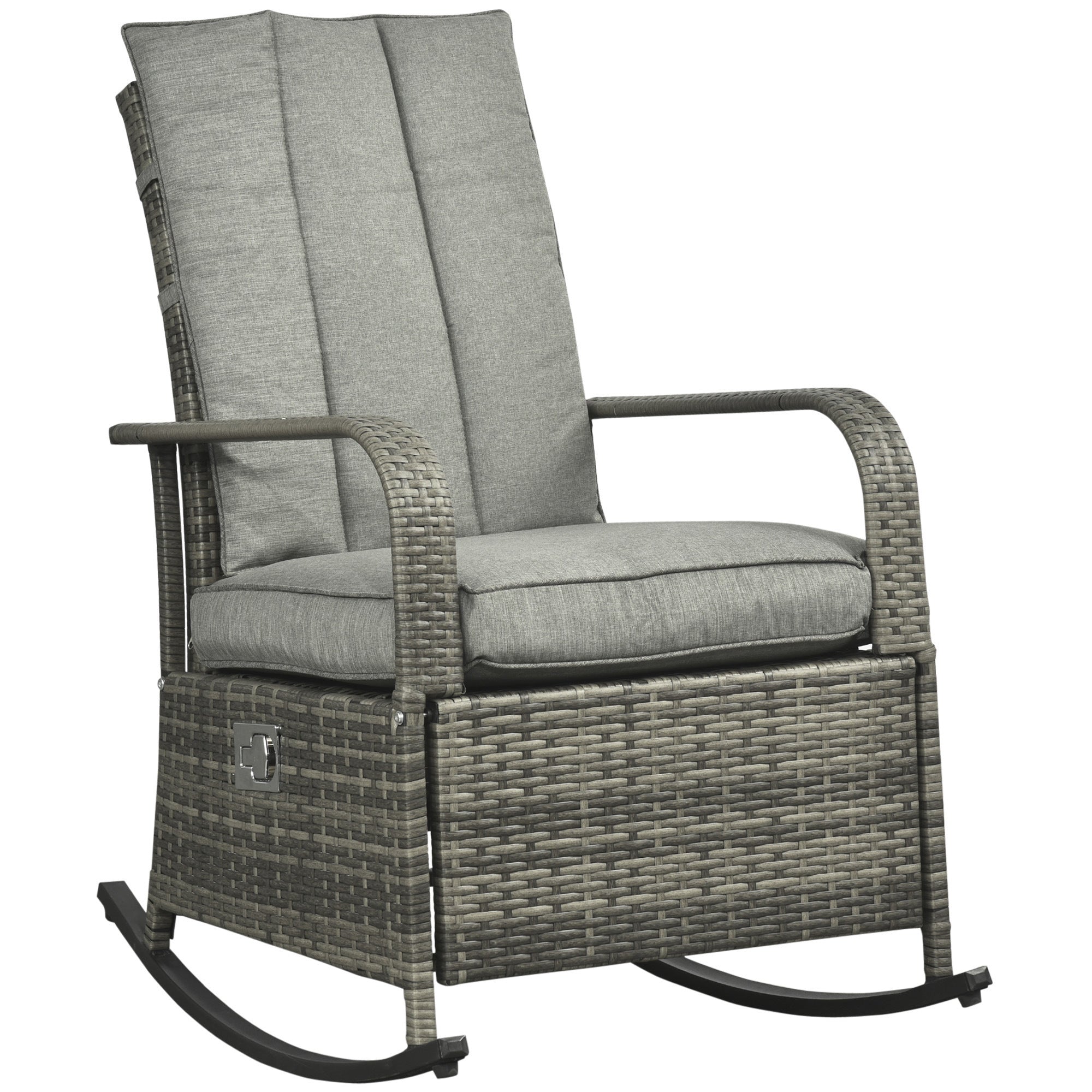 Outsunny Outdoor Rattan Rocking Chair Patio Recliner with Soft Cushions, Adjustable Footrest, Max. 135 Degree Backrest, PE Wicker, Gray