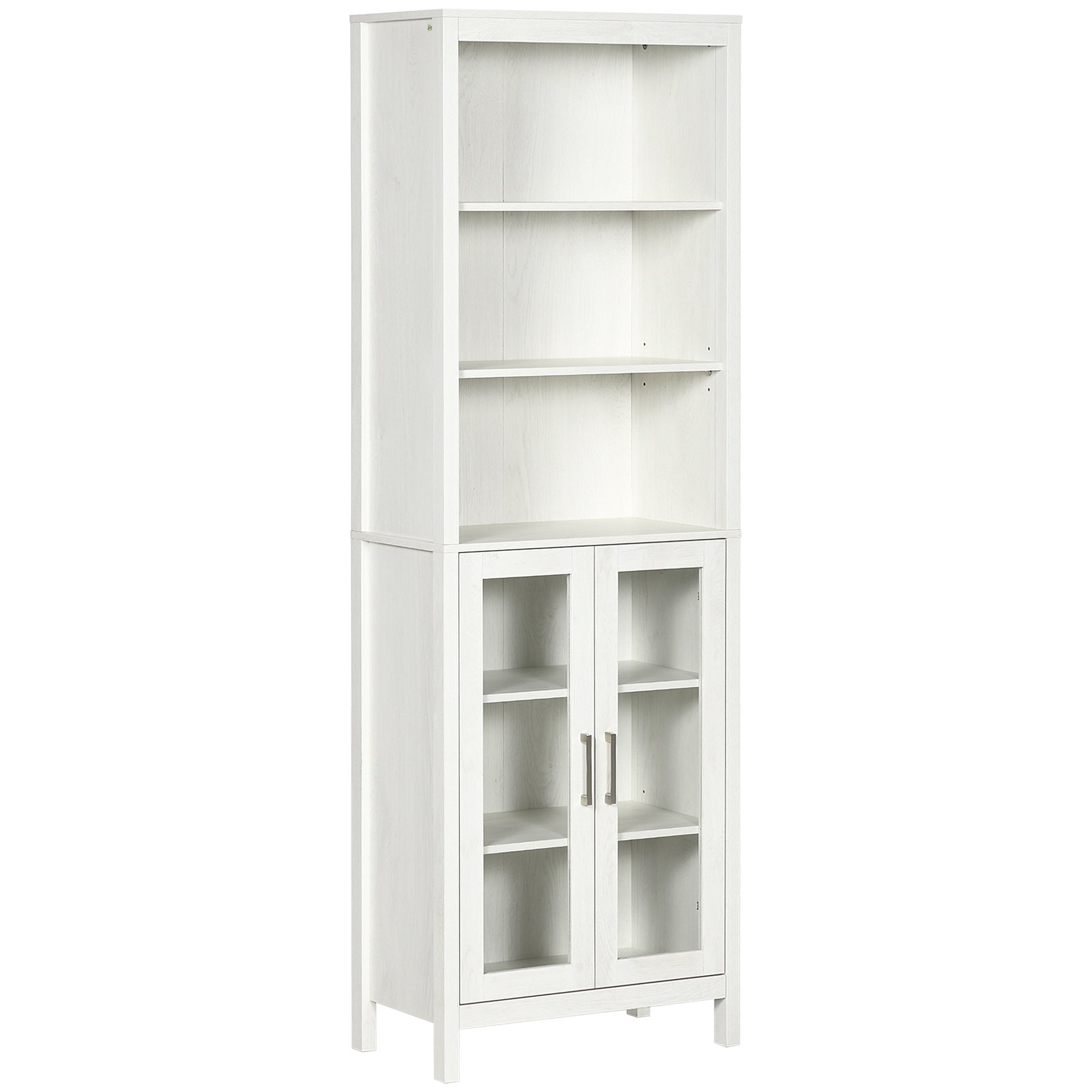 kleankin Tall Bathroom Storage Cabinet with 3 Tier Shelf, Glass Door Cabinet, Freestanding Linen Tower with Adjustable Shelves, Antique White