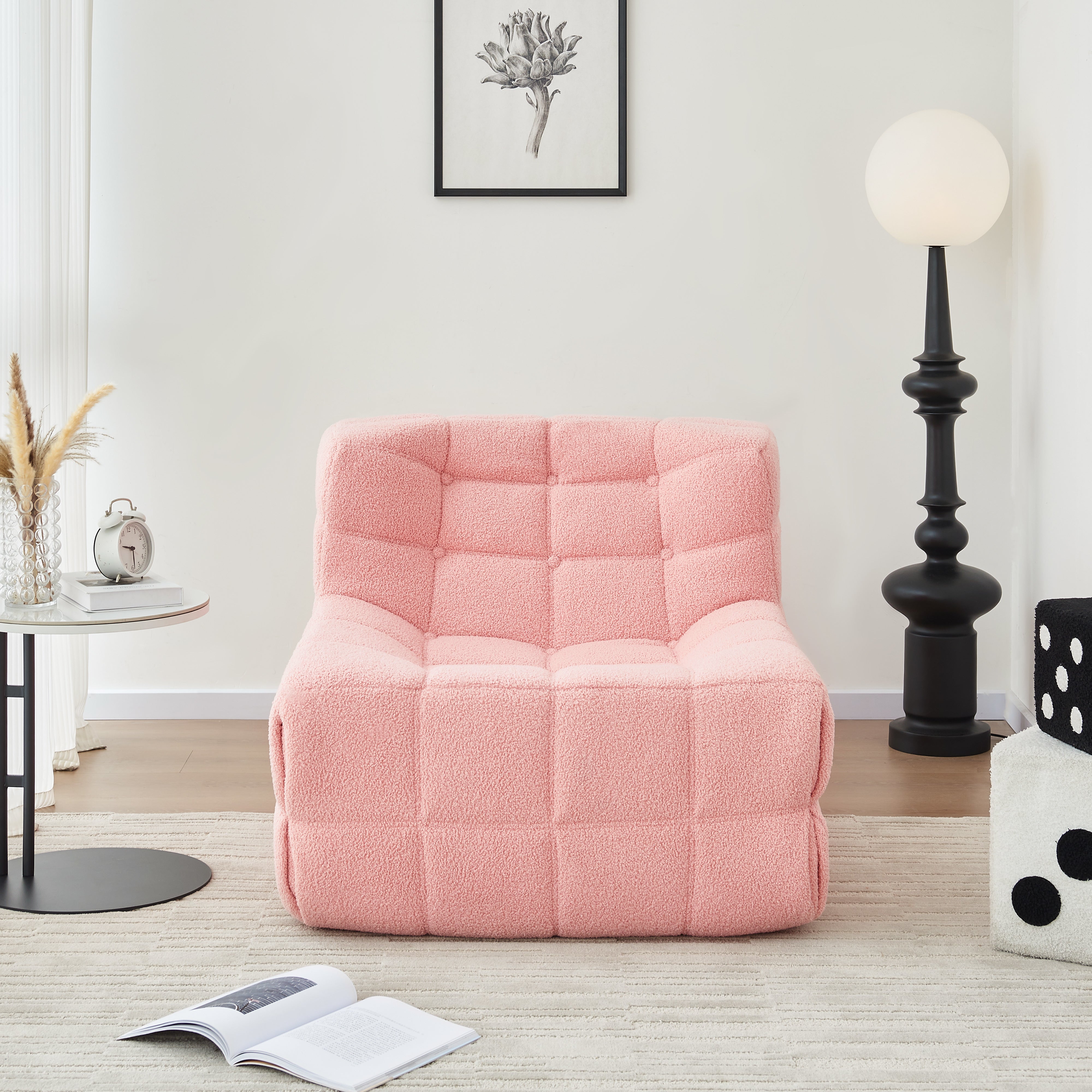 Bean Bag Chair Sofa, Sherpa Beanbag Chair Couch for Adults, Armless Tufted Bean Bag Lounge Soft Comfy Chair for Bedroom, Living Room or Balcony(Pink)