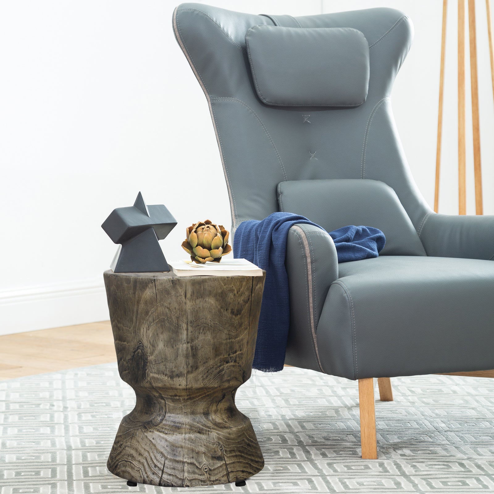 14.6 Inch x 17 Inch Height Faux Woodgrain Accent Table