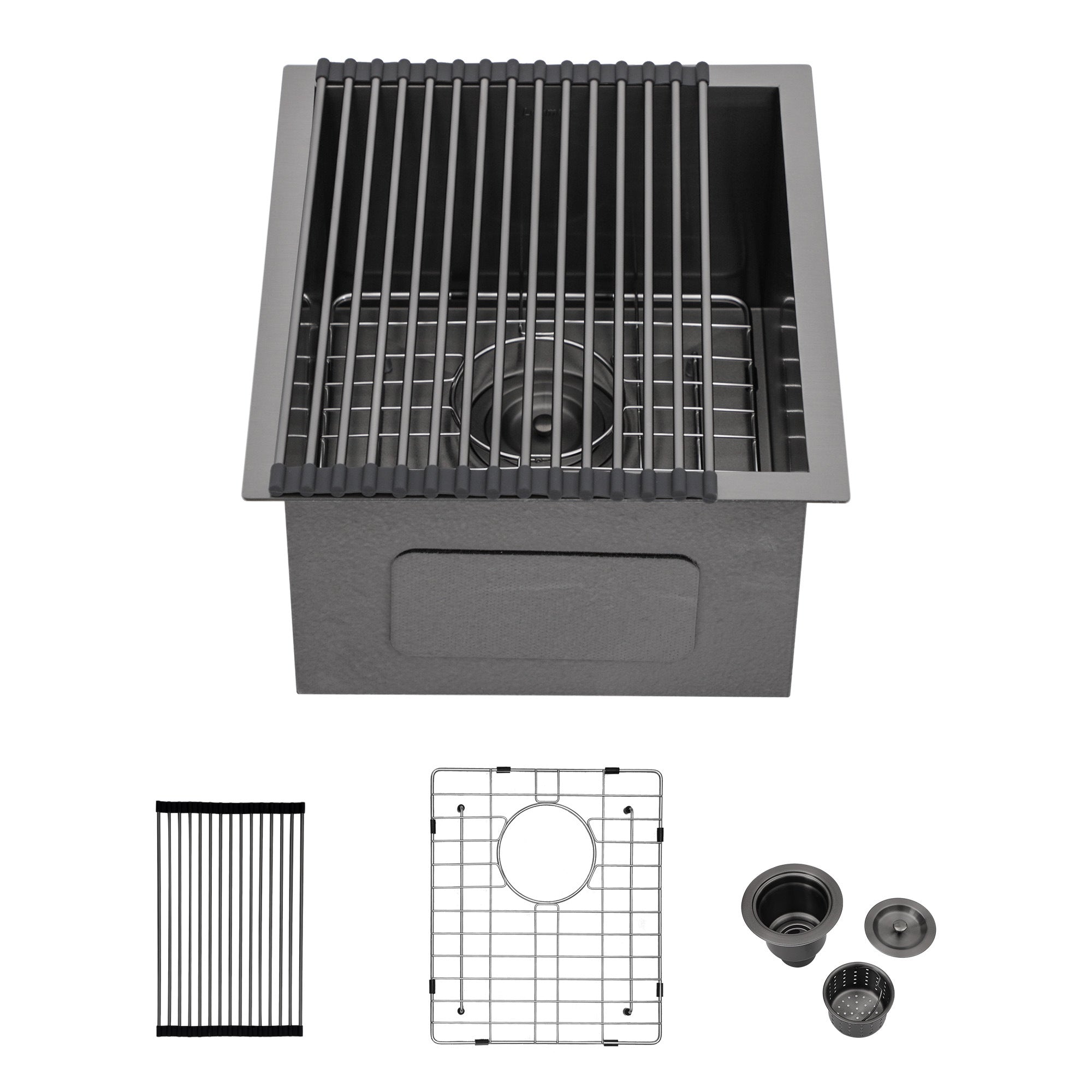 15 Inch Undermount Sink - 15"x17"x9" Gunmetal Black Kitchen Sink 18 Gauge with 9" Deep Basin