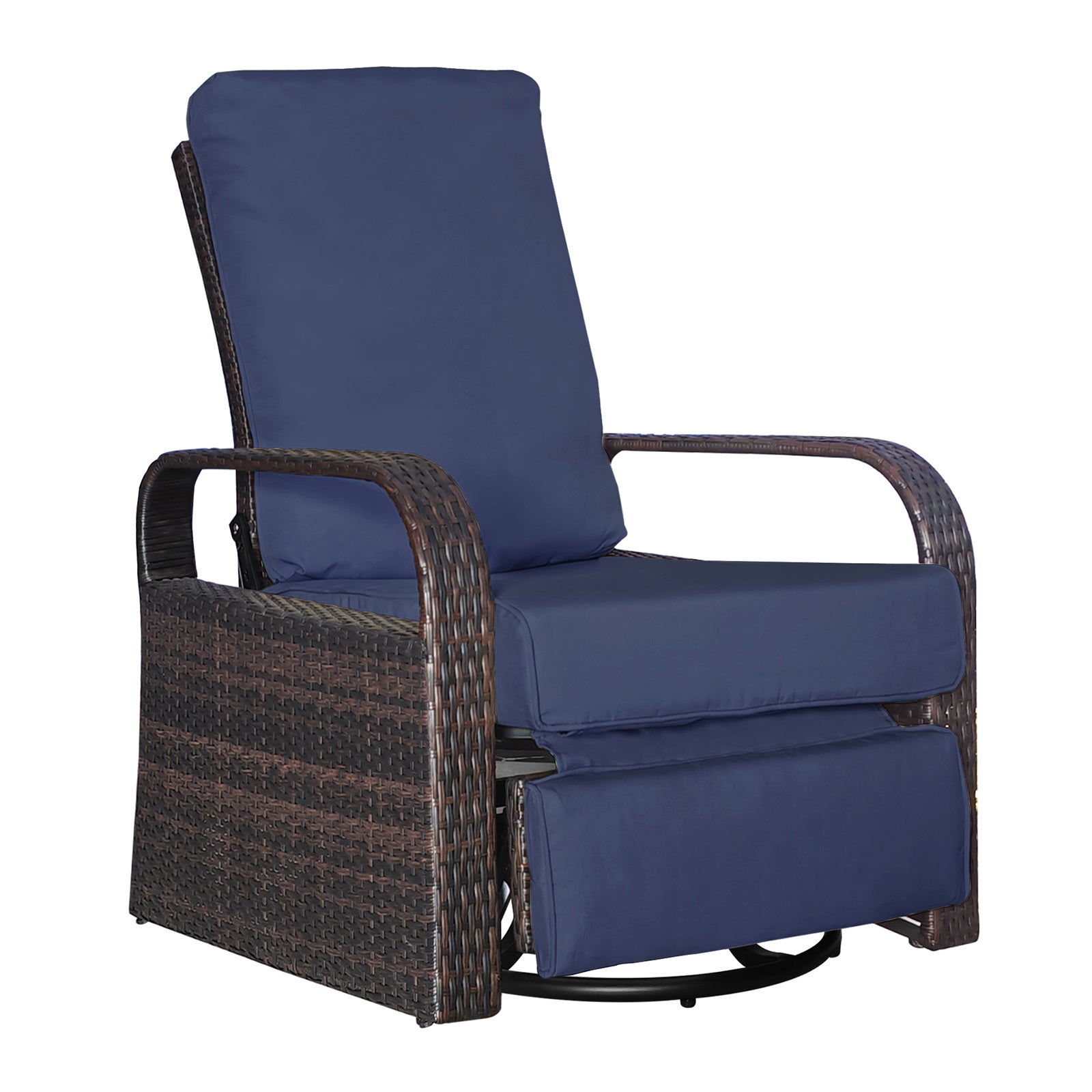 Outdoor Swivel Recliner Chairs, Wicker Chairs Fabric Cushions for Outdoor Use, Adjustable Lounging Positions for Ergonomic Comfort (Navy Blue)
