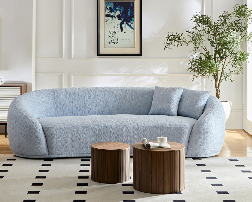 3 seater sofa Modern combination Half Moon casual teddy wool sofa Curved sofa, blue sky