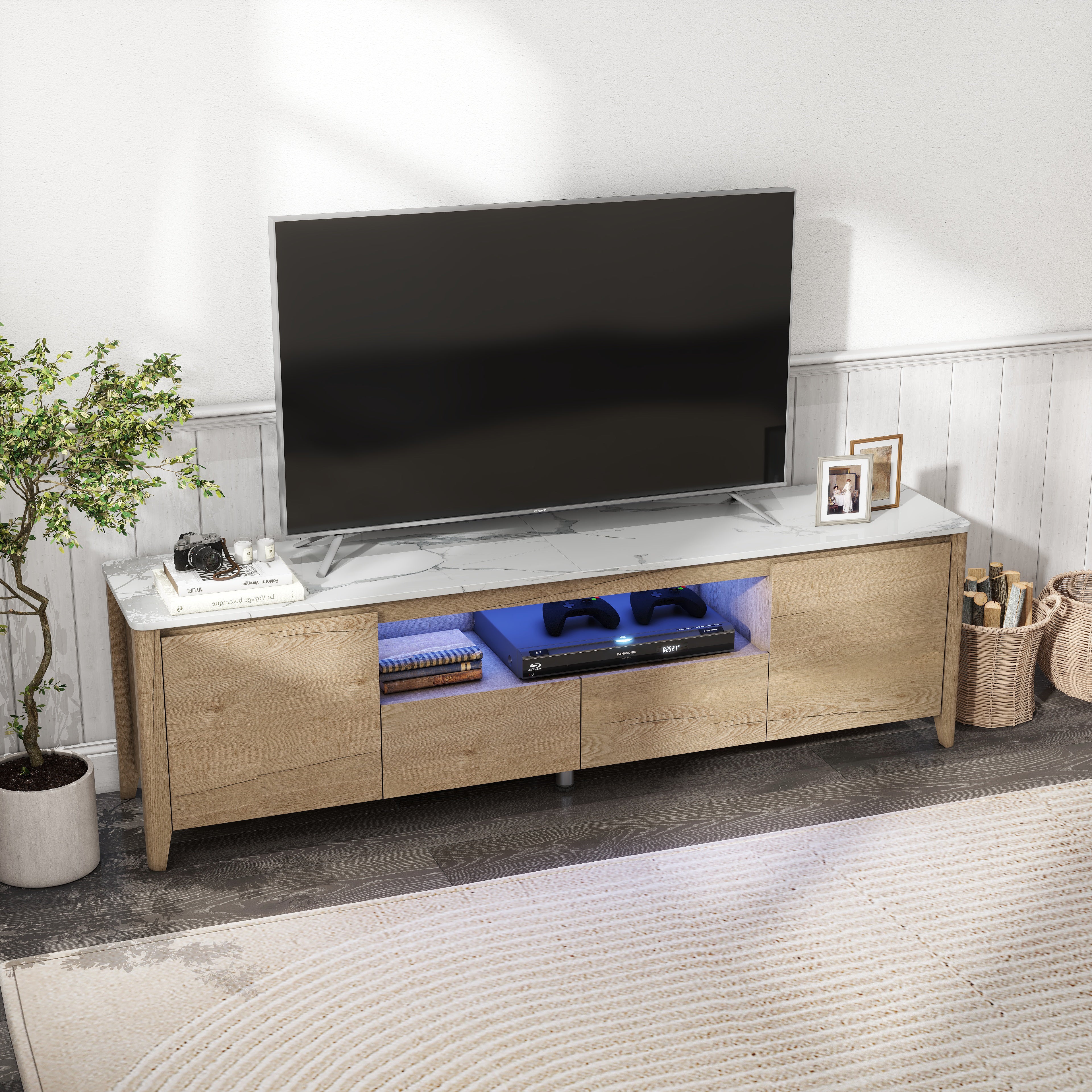 70 Inches Modern TV stand with LED Lights Entertainment Center TV cabinet with Storage for Up to 75 inch for Gaming Living Room Bedroom