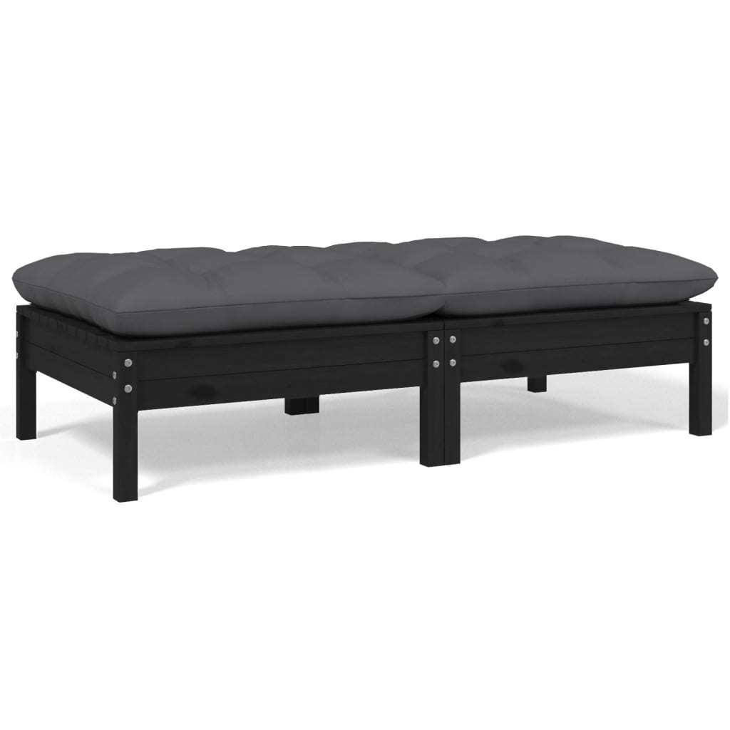 2-Seater Patio Sofa with Cushions Black Solid Pinewood