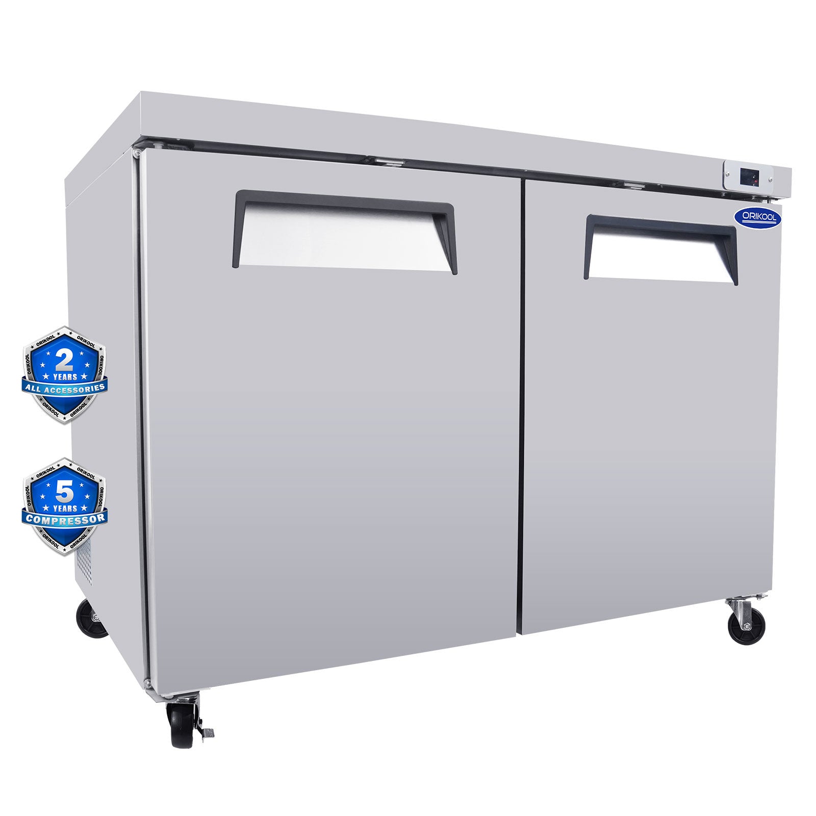 ORIKOOL 48" Commercial Under Counter Freezer 2 Door 14.1 Cu.ft Undercounter Work Top Freezers ETL Approved