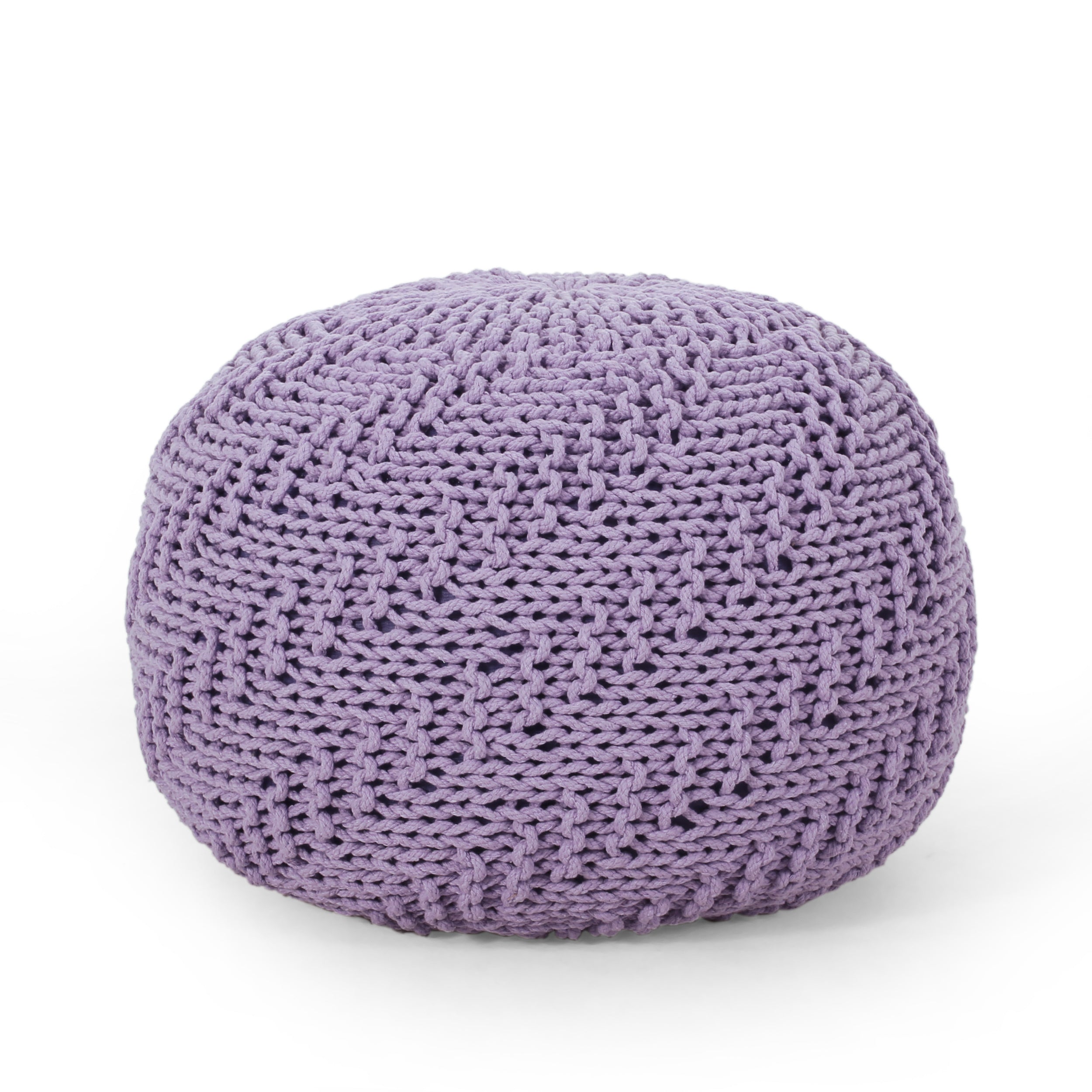 Bordeaux Knitted Cotton Round Pouf, Lavender