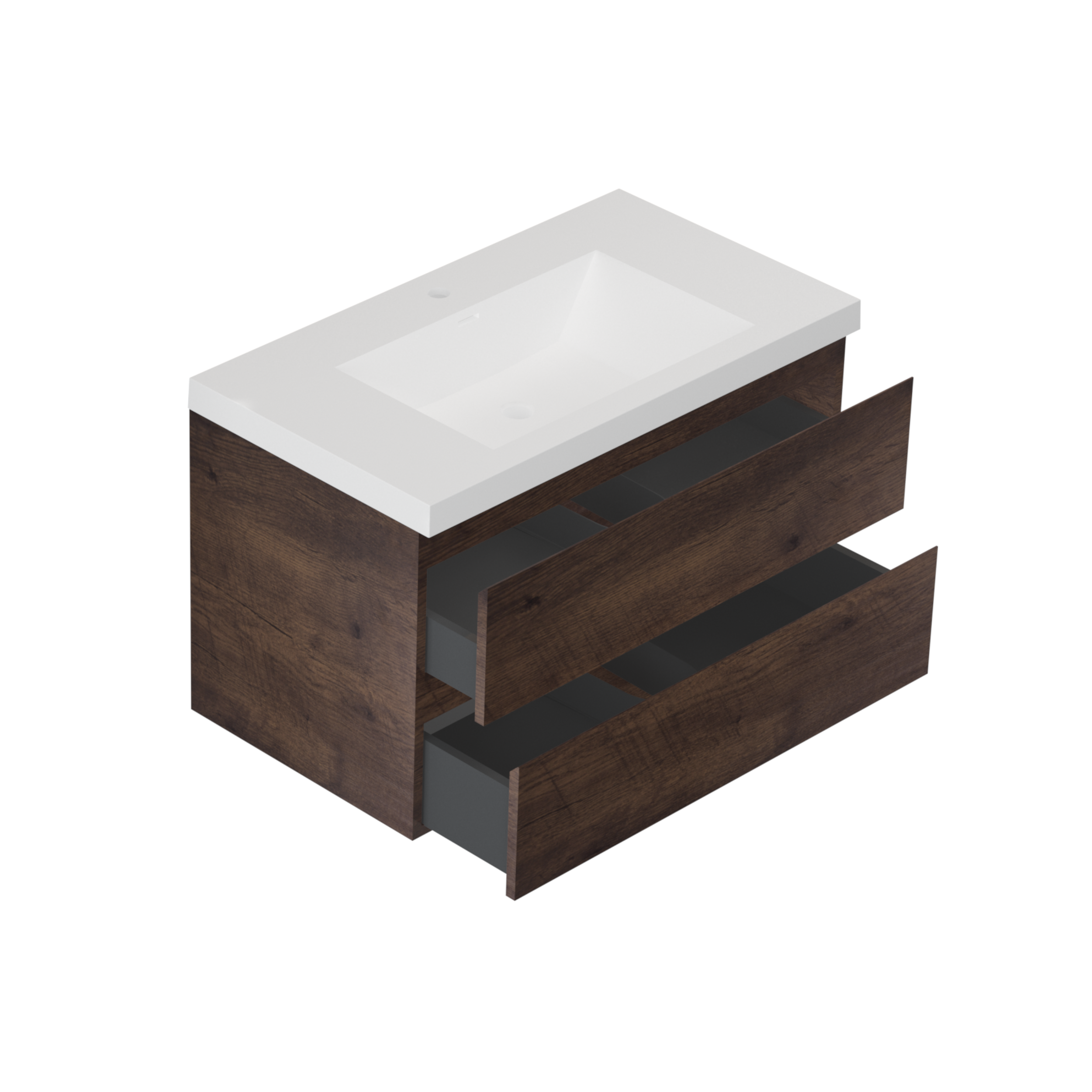 35'' Wall Mounted Single Bathroom Vanity in Rosewood With White Solid Surface Vanity Top