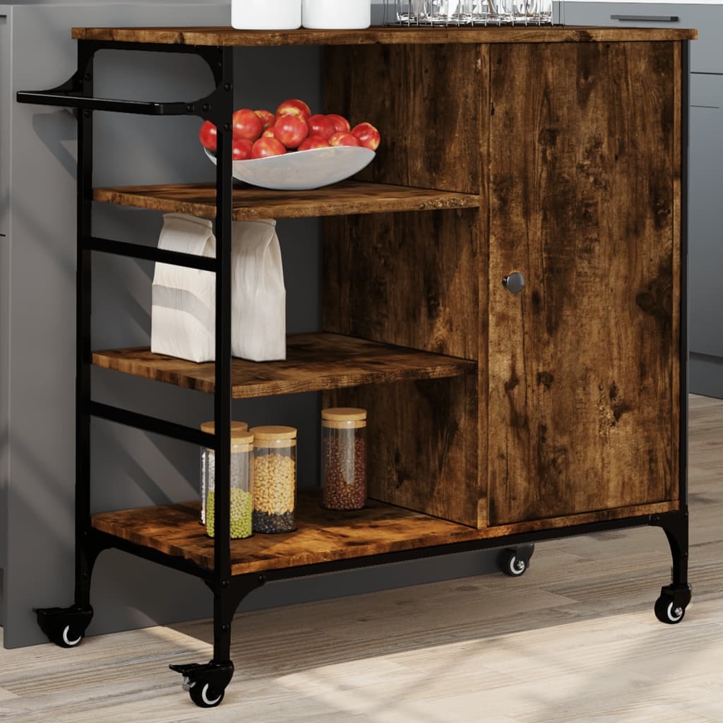 Kitchen Trolley Smoked Oak 34.4"x15.2"x33.3" Engineered Wood