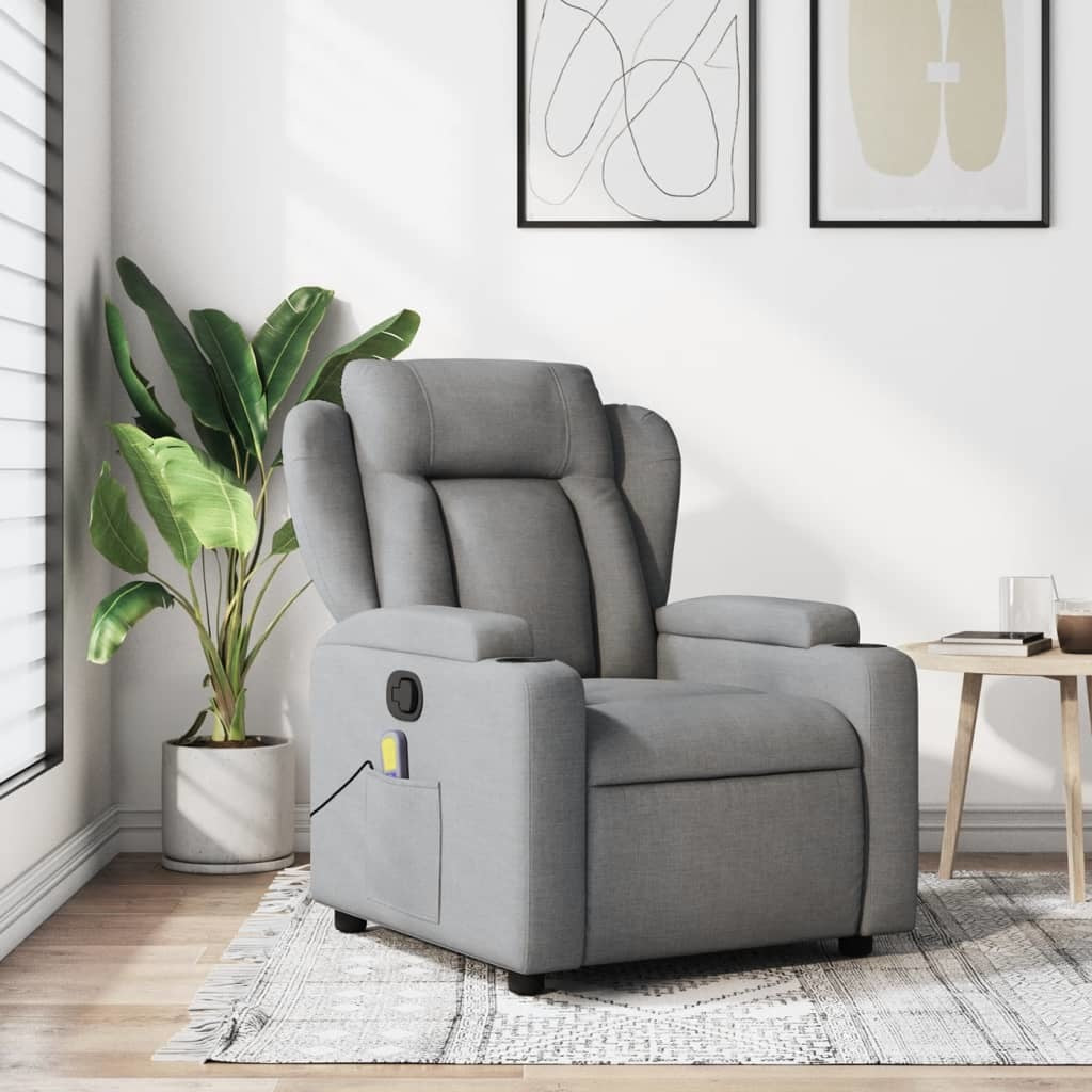 Massage Recliner Chair Light Gray Fabric