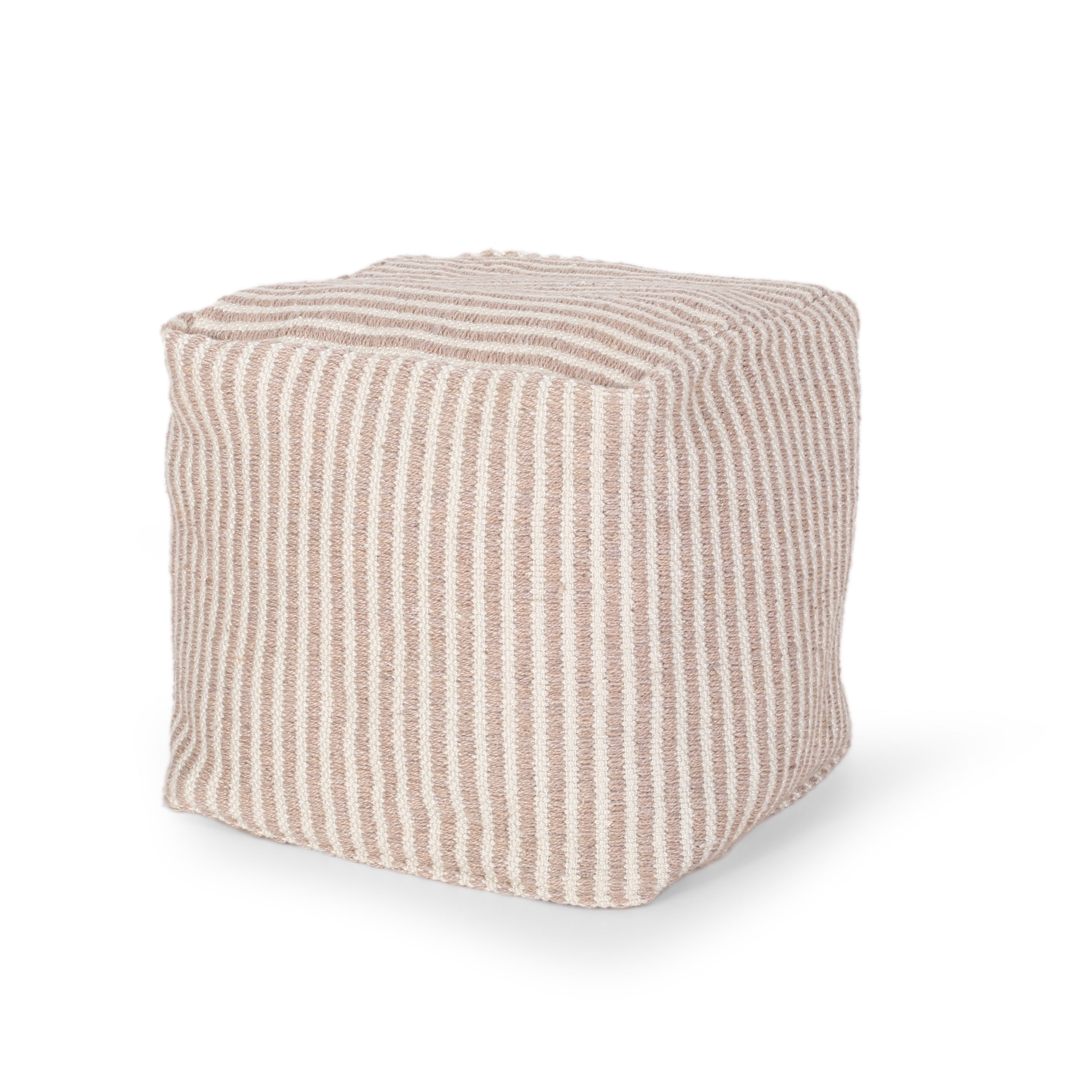 Zebra Yarn/ Cotton Square Pouf, Brown and White