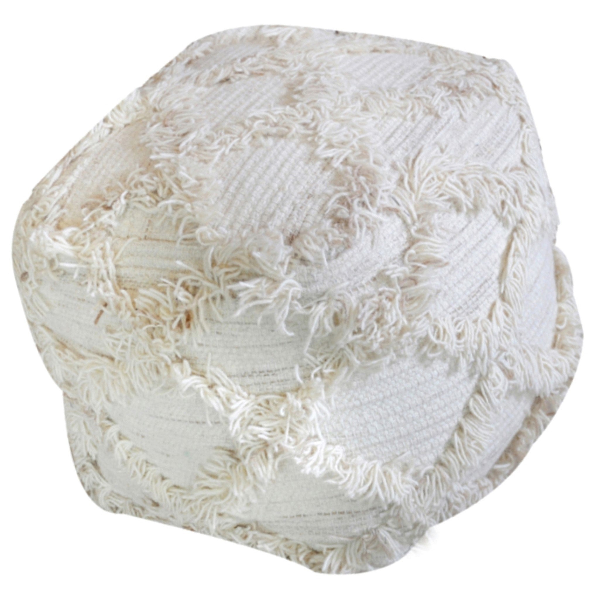 Jumanji Handcrafted Wool and Cotton Pouf, Natural Color