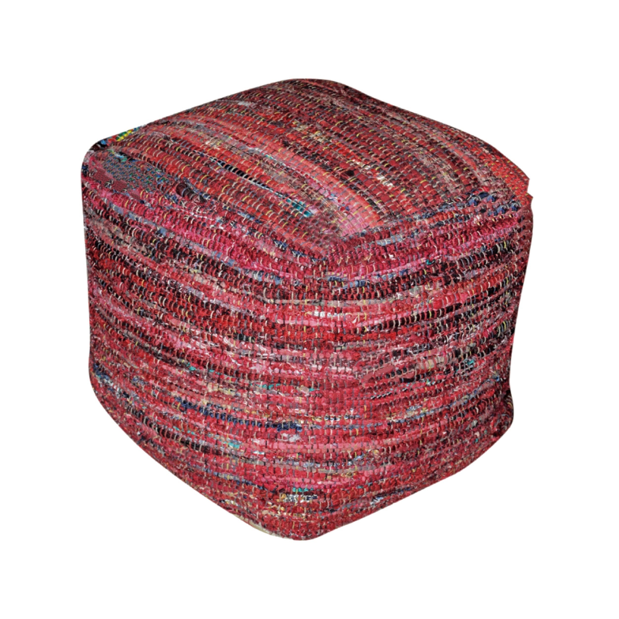 Koki Handcrafted Fabric Pouf, red