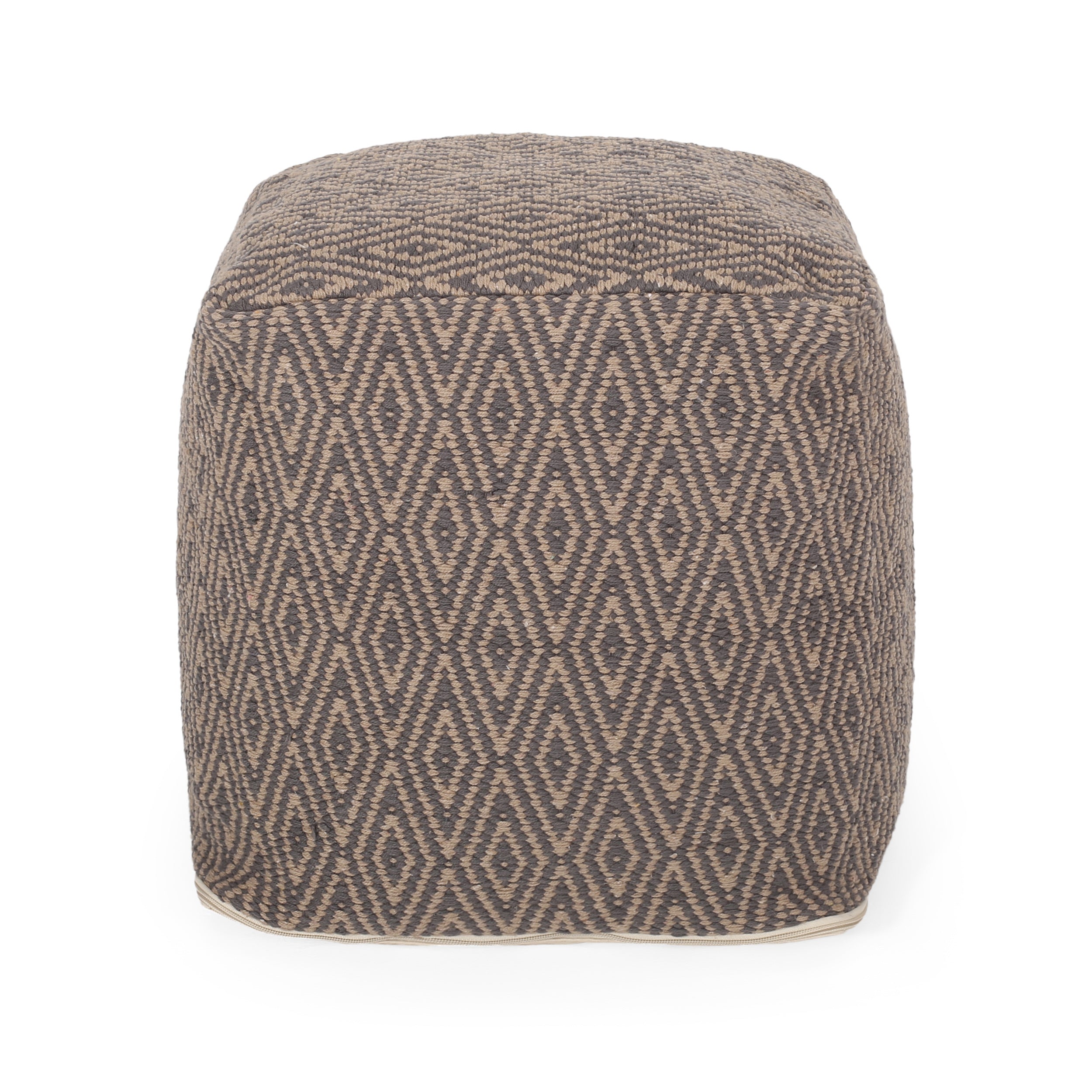 Amuleto Hand - Loomed Cotton Pouf, Dark Grey and Brown