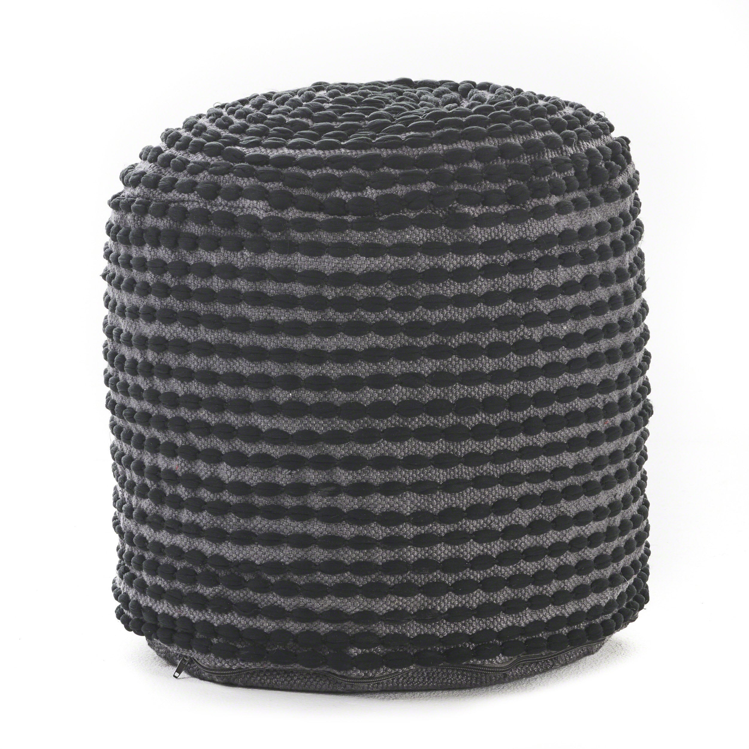 River Water Resistant Handcrafted Cylindrical Pouf, Black