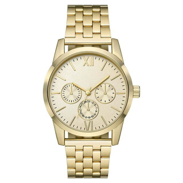 George Men's Watch with Brush Gold Round Case, Gold Dial and Brush Gold 5 Link Bracelet (FMDOGE058)