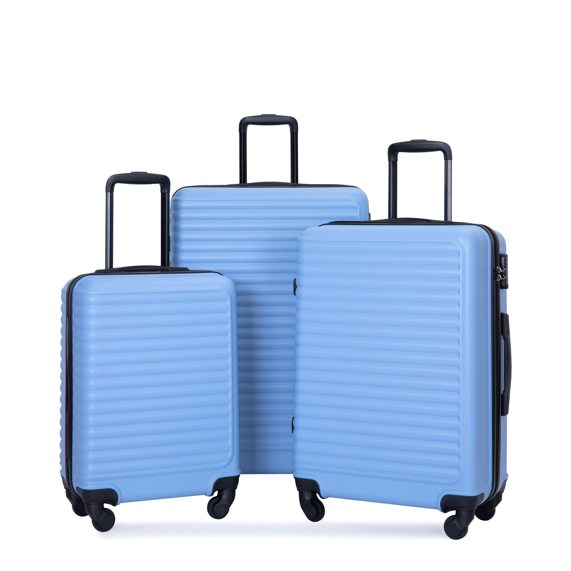 3 Piece Luggage Sets ABS Lightweight Suitcase with Two Hooks, Spinner Wheels, TSA Lock, (20/24/28) LIGHT BLUE