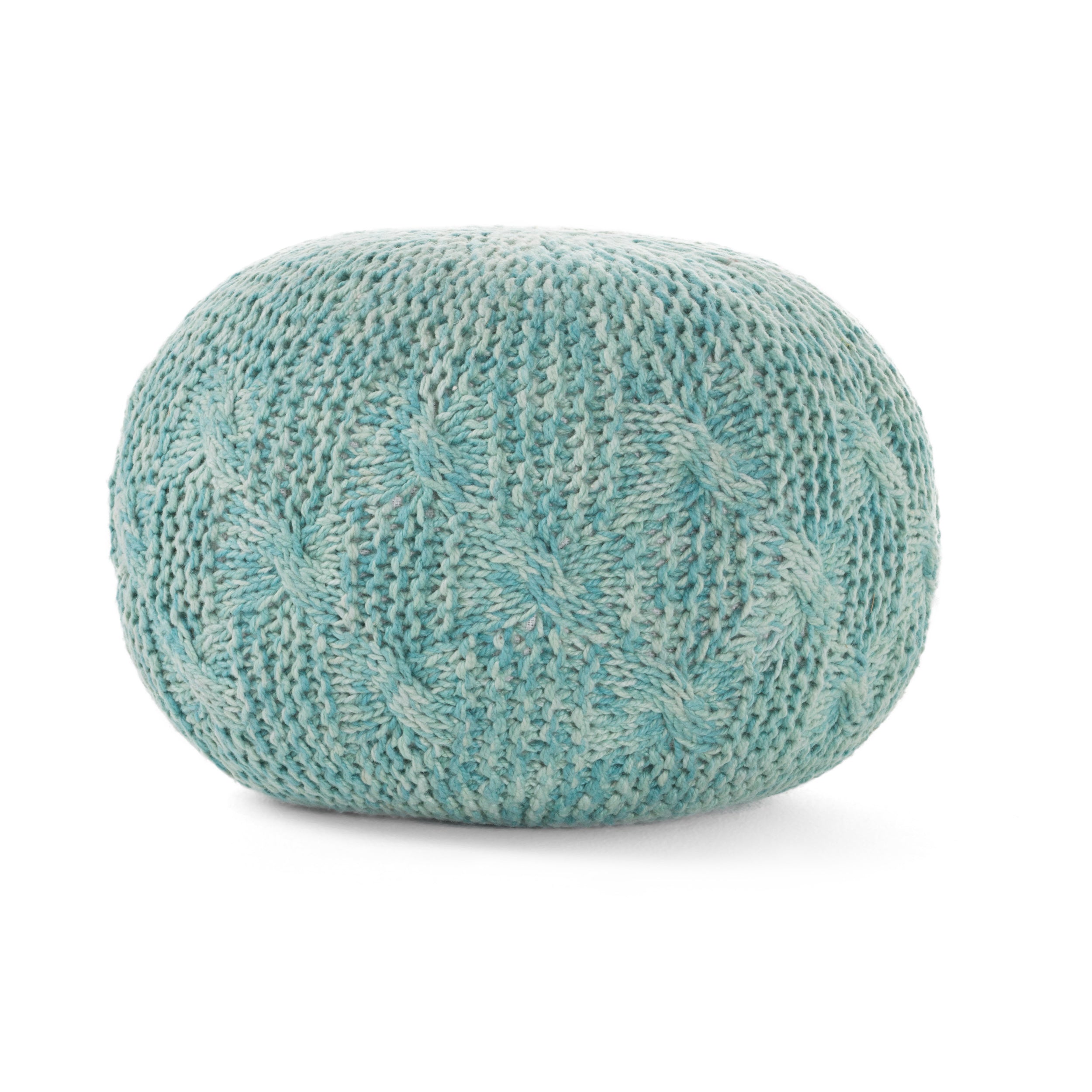 Baltazar Knitted Round Pouf, Aqua