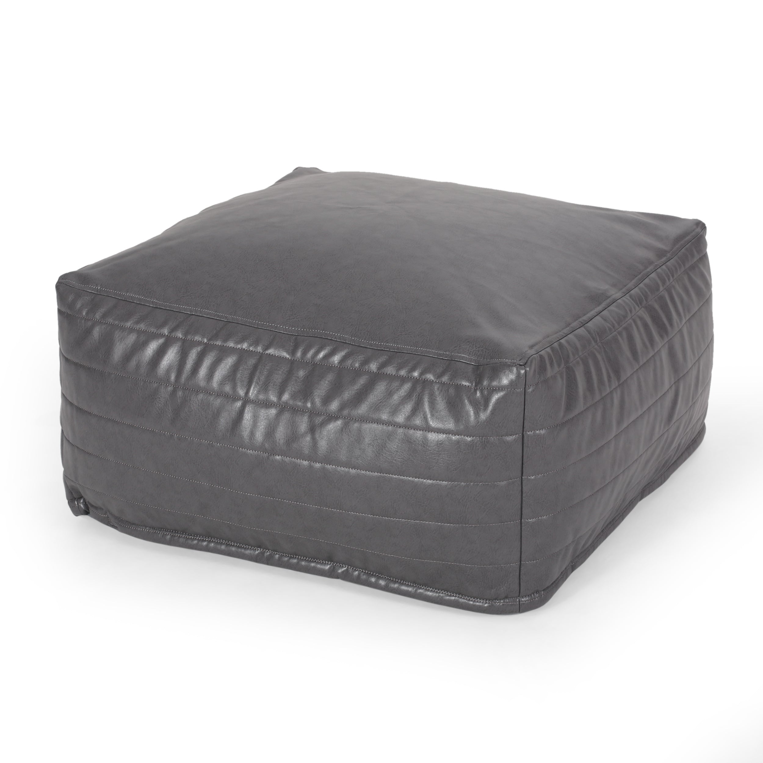 Bambo Faux Leather Rectangle Pouf, Gray