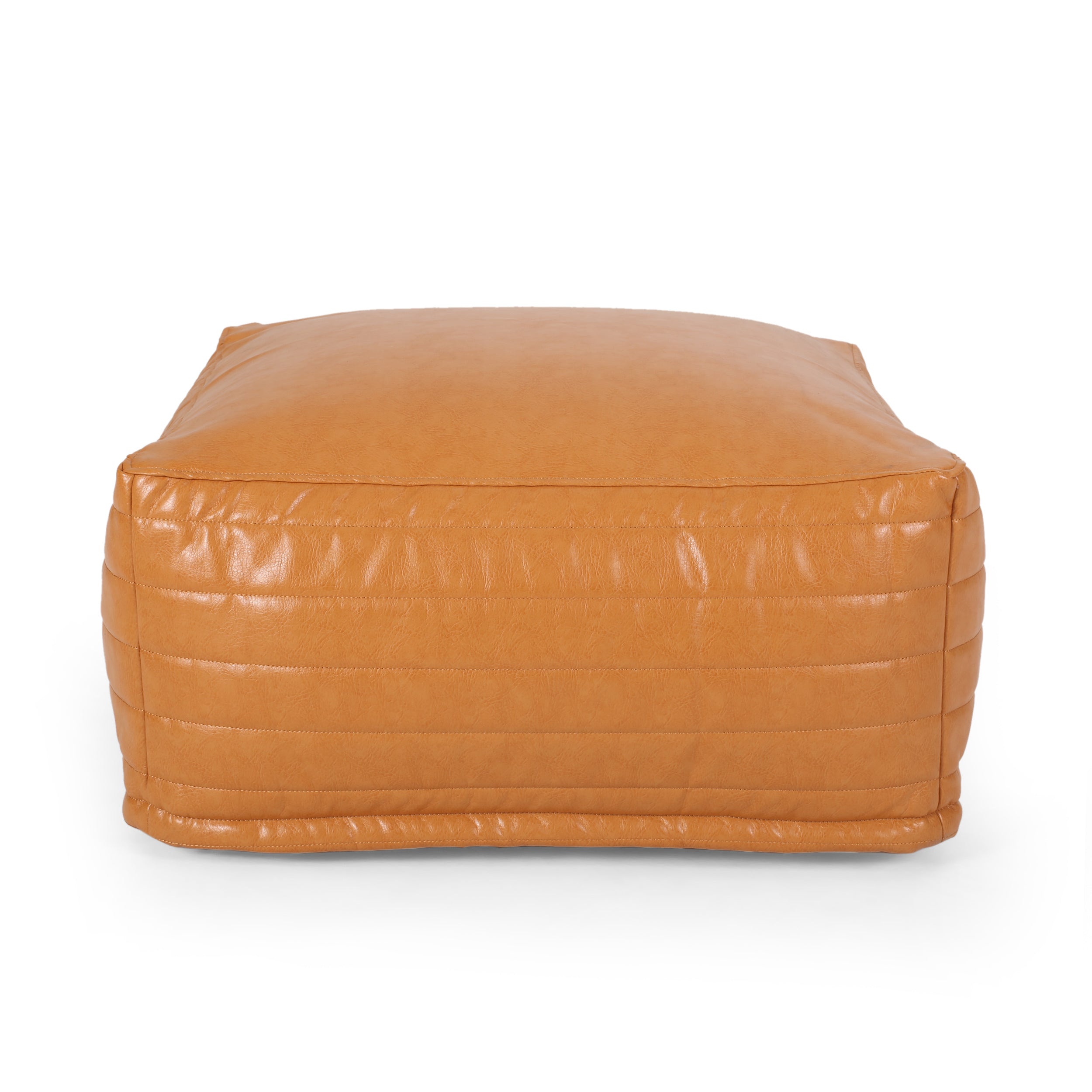 Bambo Faux Leather Rectangle Pouf, Caramel