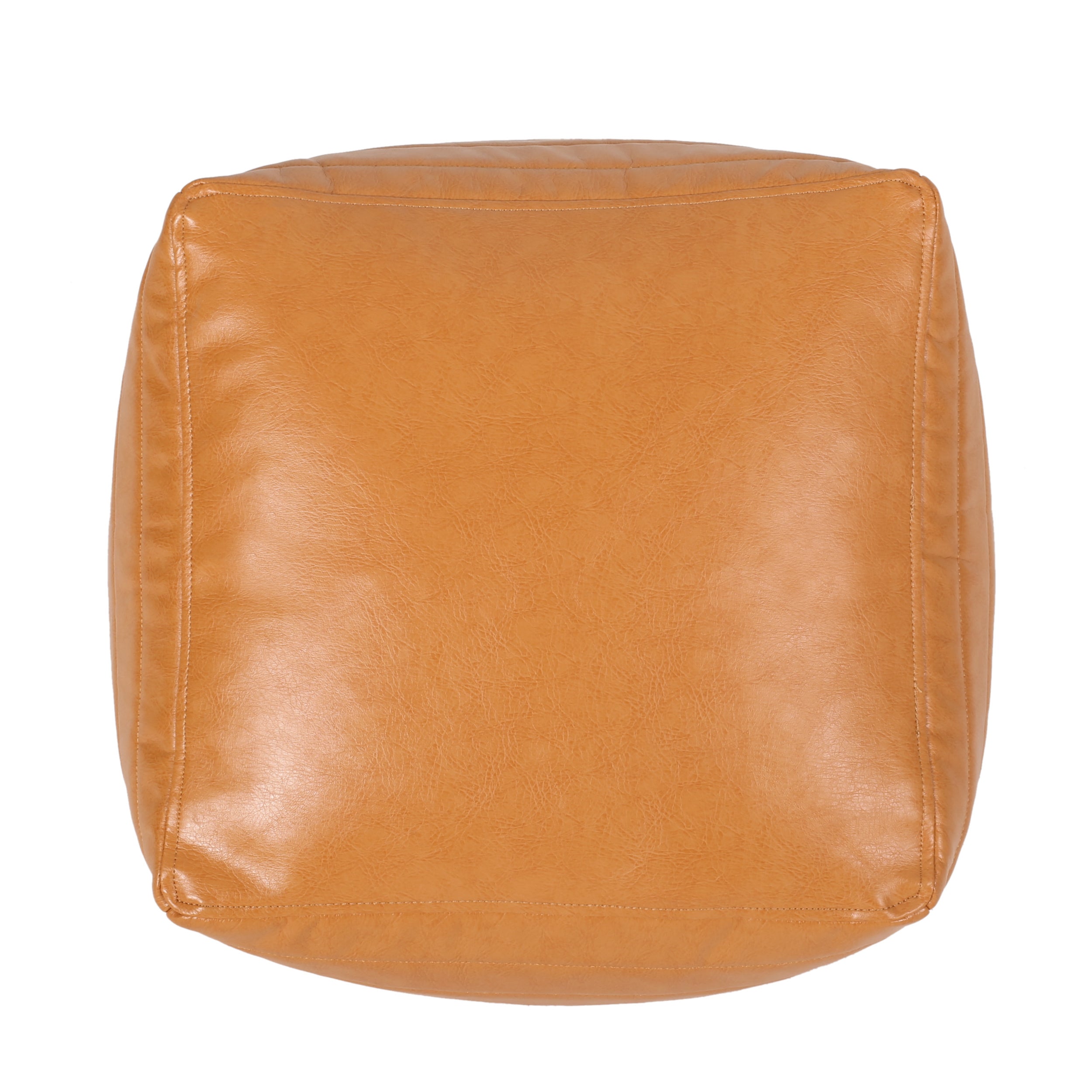 Candy Contemporary Faux Leather Suqare Pouf, Caramel