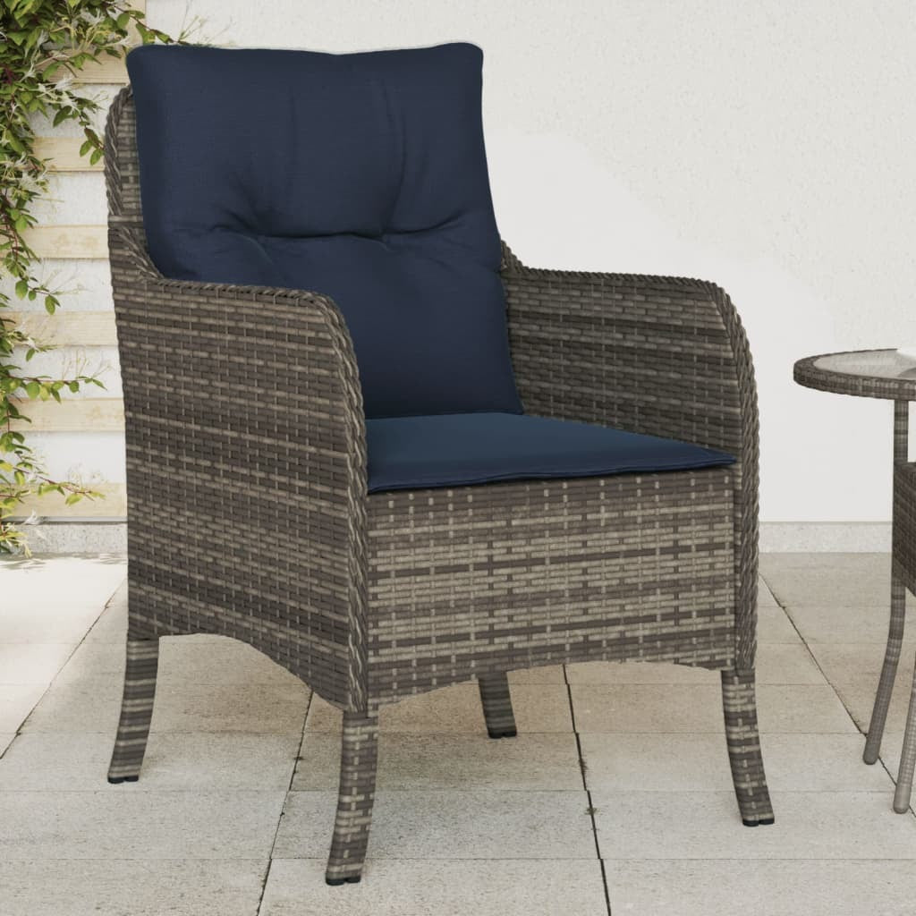 Patio Chairs with Cushions 2 pcs Gray Poly Rattan