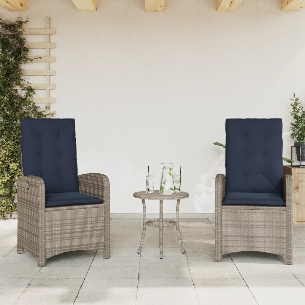 Reclining Patio Chairs 2 pcs with Cushions Gray Poly Rattan