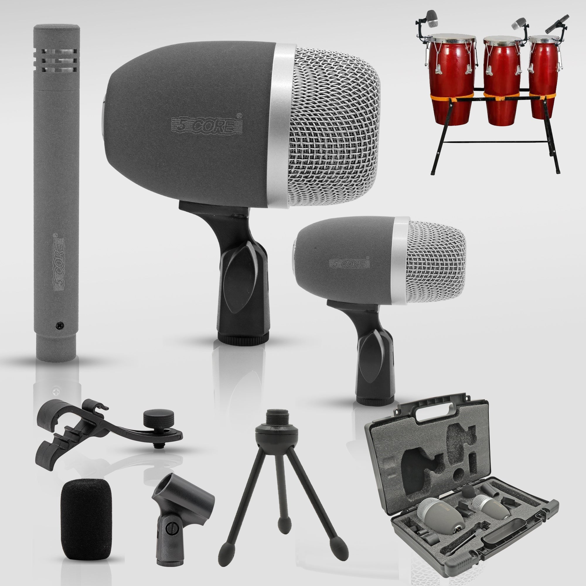 5 Core Conga Mic Set with Tom Snare Condenser Microphone Professional Cardioid Dynamic Instrument Mic Unidirectional Pickup for Close Miking - CONGO 3XP