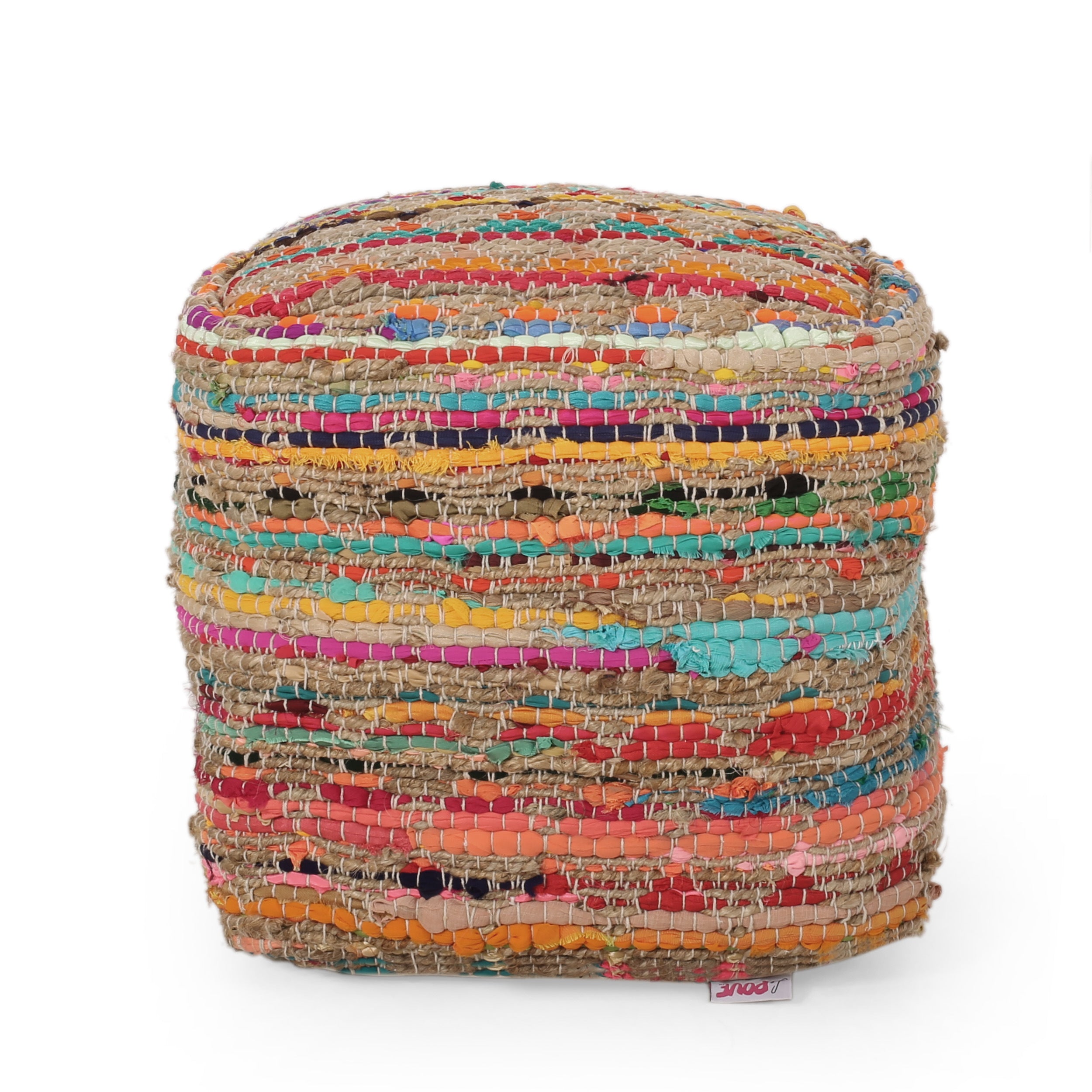 Sultan Handcrafted Fabric Square Pouf, Multicolored