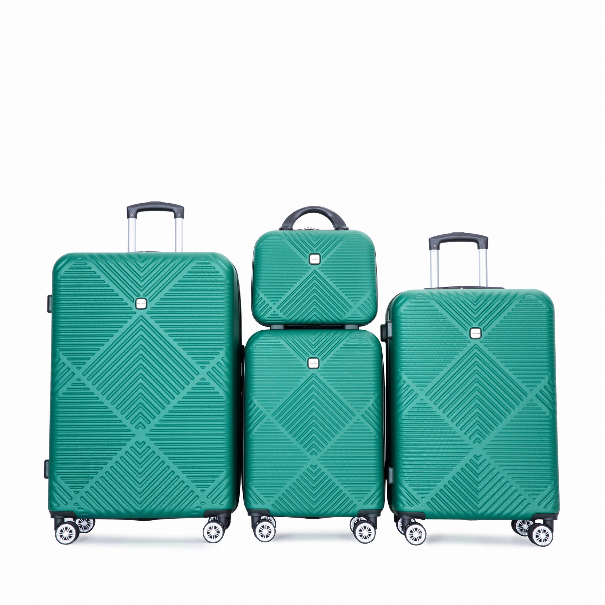 4-piece ABS lightweight suitcase, 14 inch makeup box, aircraft wheels (14/20/24/28) DARK GREEN