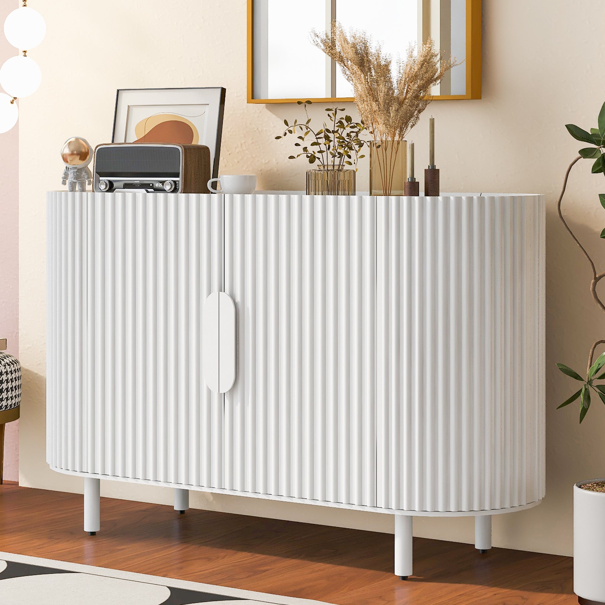 U-Style Curved Design Light Luxury Sideboard with Adjustable Shelves,Suitable for Living Room,Study and Entrance