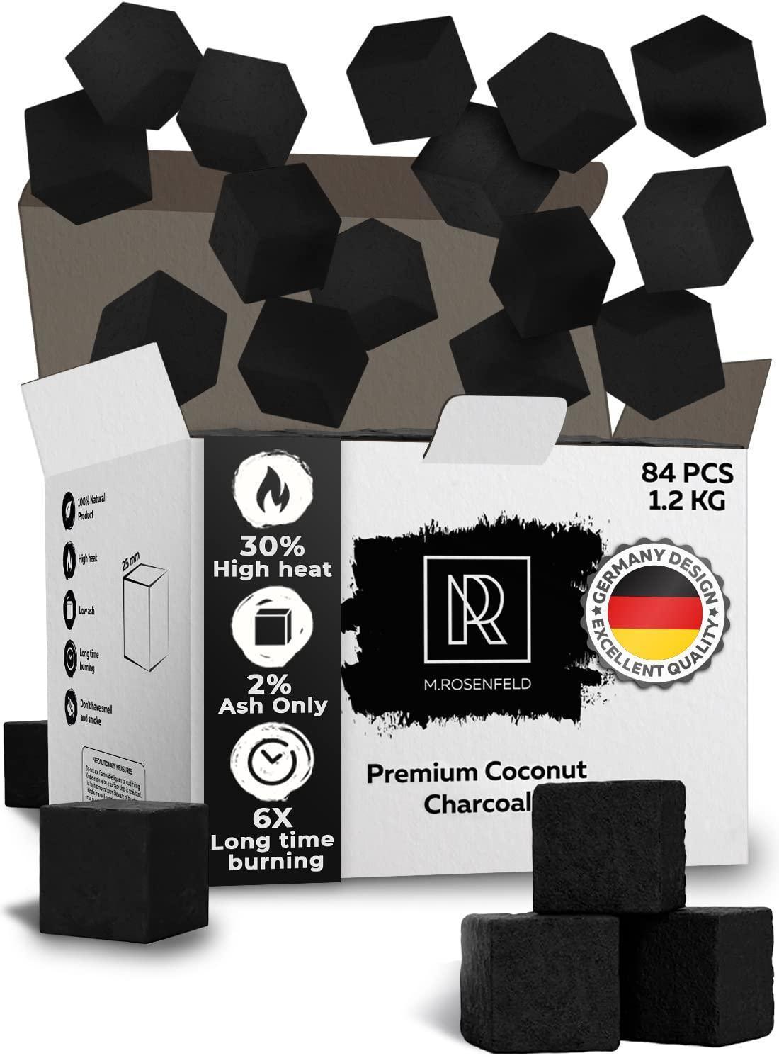 Hookah Charcoal Hookah Coals for Hookah Coconut XL Pack 84 Count & 1.2 KG 2.6 lbs Premium Quality 25mm 1x1x1 in 100% Natural Coconut Charcoal Hookah Cubes – NOT Quick Light