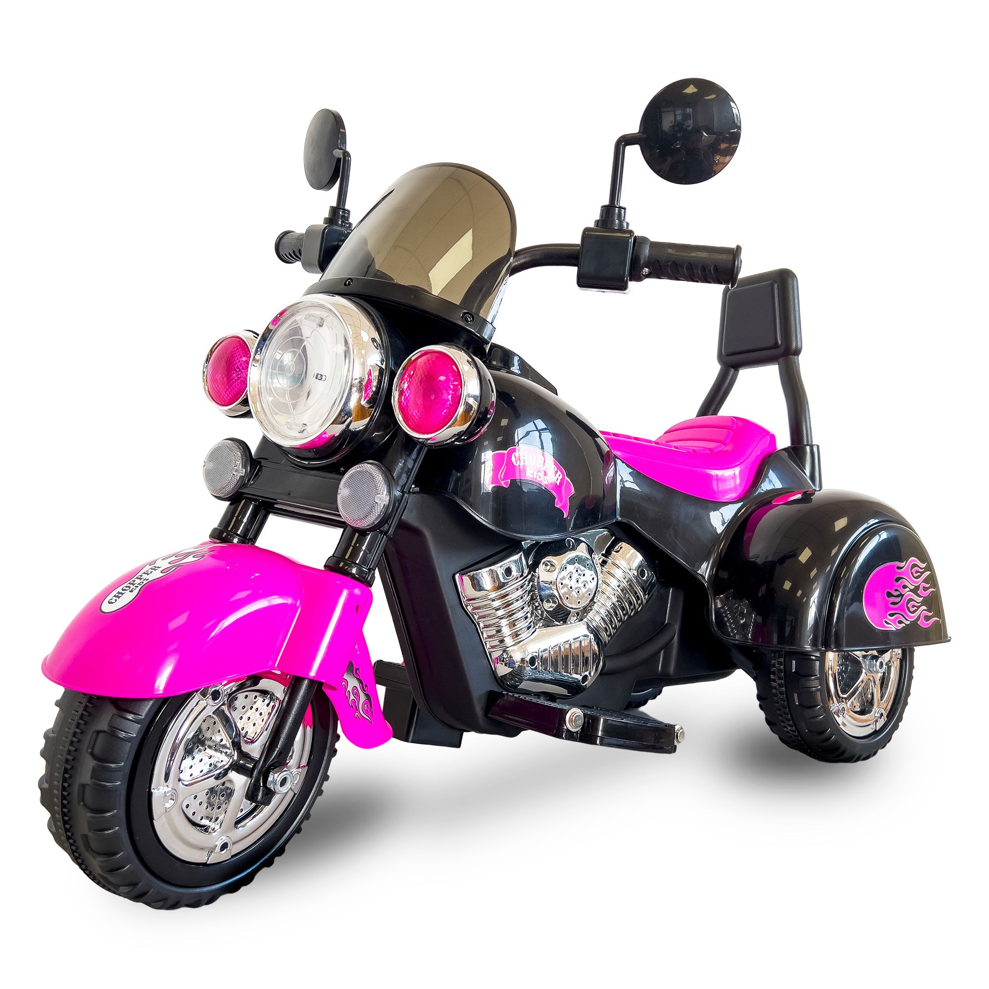 Kids Ride On Motorcycle Toy, 3-Wheel Chopper Motorbike with LED Colorful Headlights Horn, Pink 6V Battery Powered Riding on Electric Harley Motorcycle