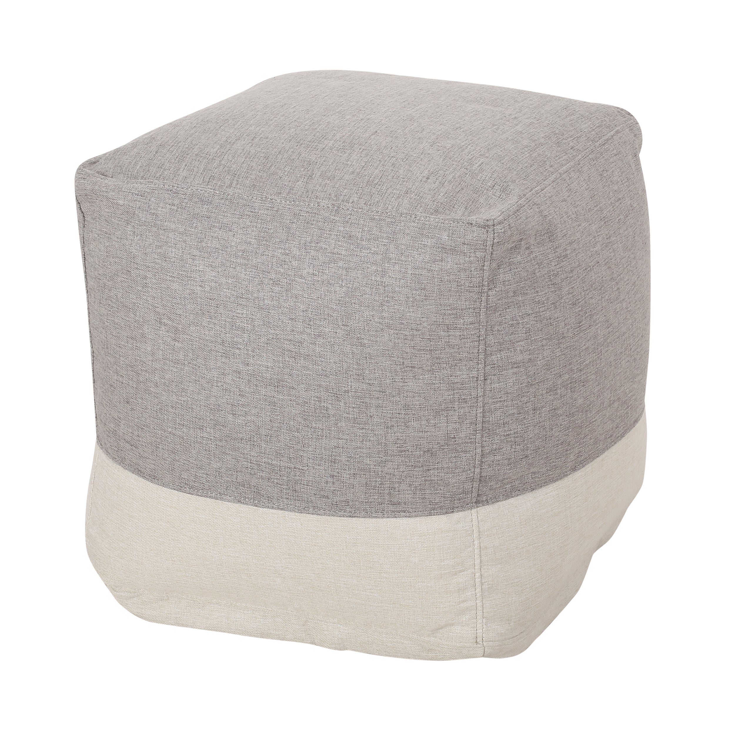 O'neil Two Tone Fabric Square Pouf, Grey