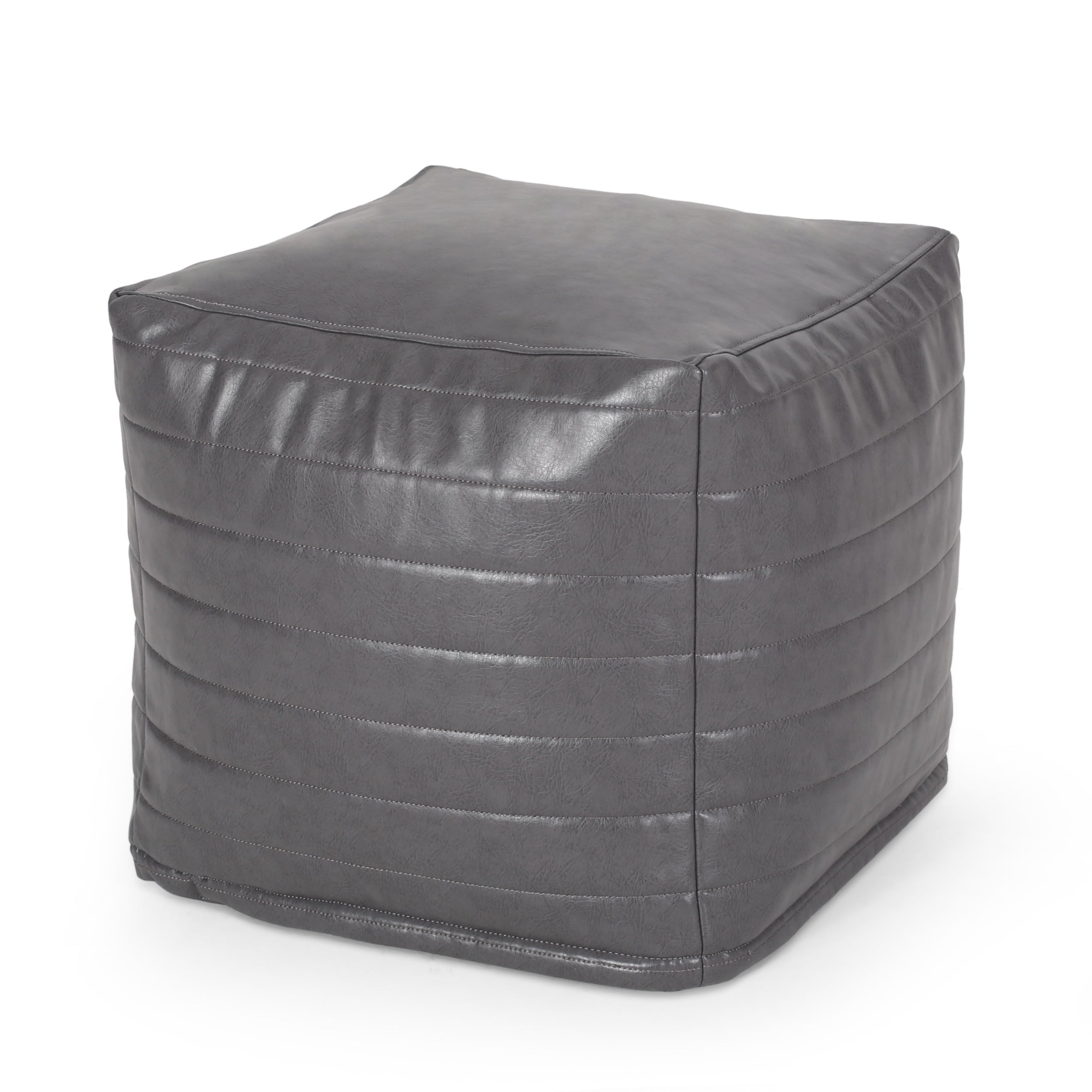 Candy Contemporary Faux Leather Suqare Pouf, Gray