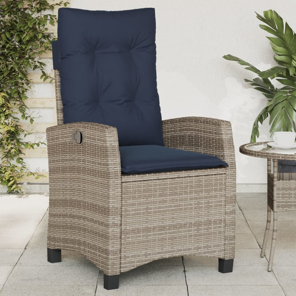 Reclining Patio Chair with Cushions Gray Poly Rattan