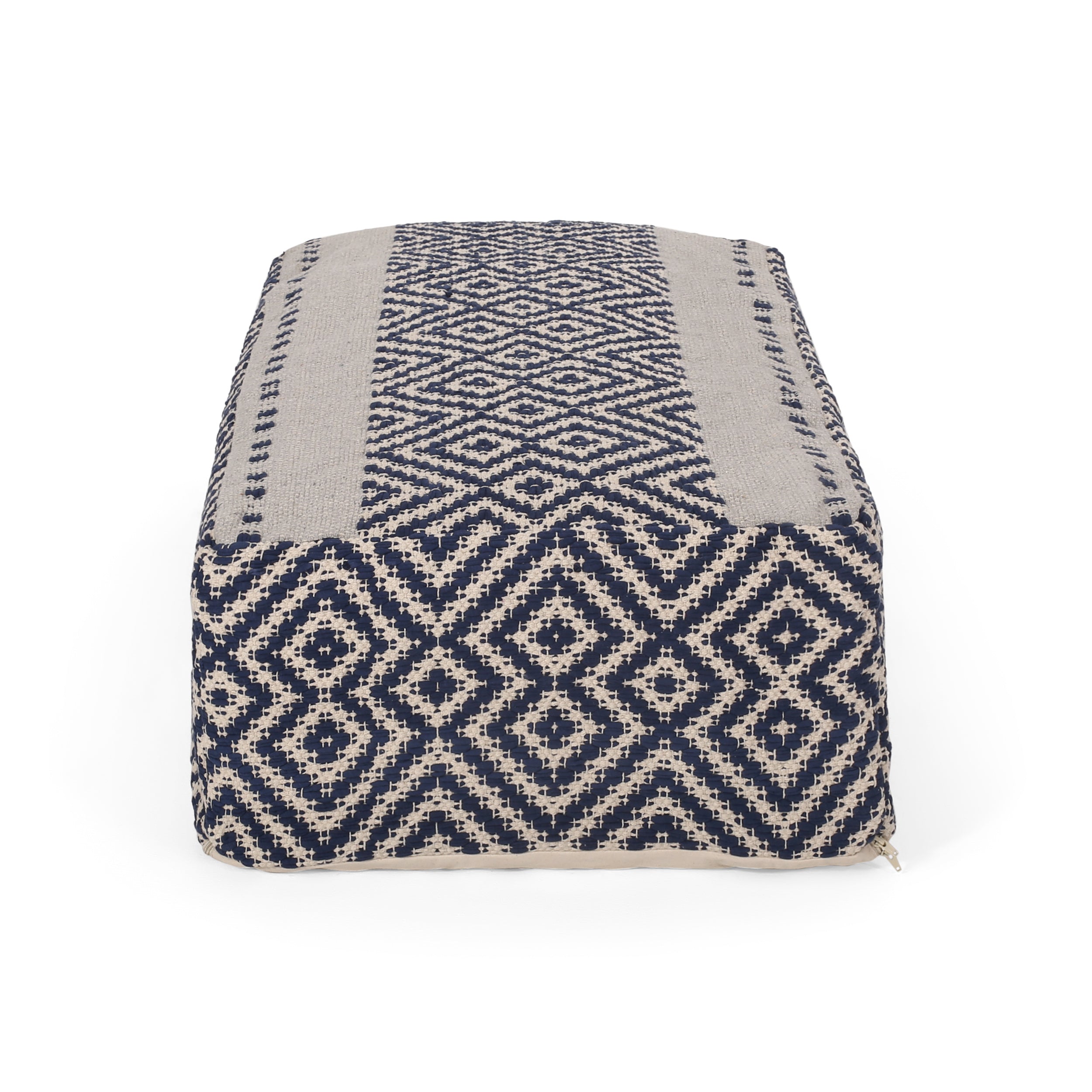 Juniper Rectangular Pouf, Natural, Blue and White