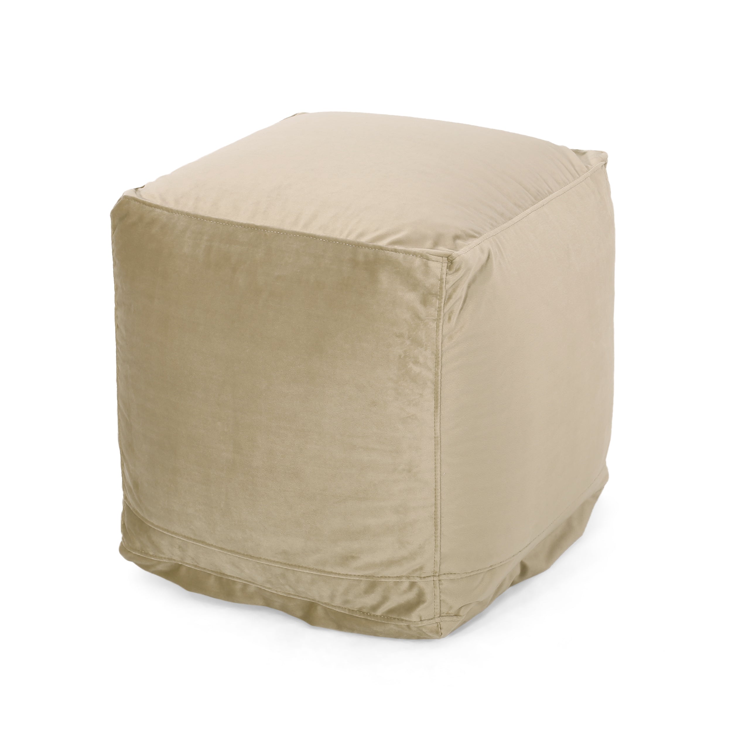 Maracuya Modern Velveteen Square Pouf, Ivory