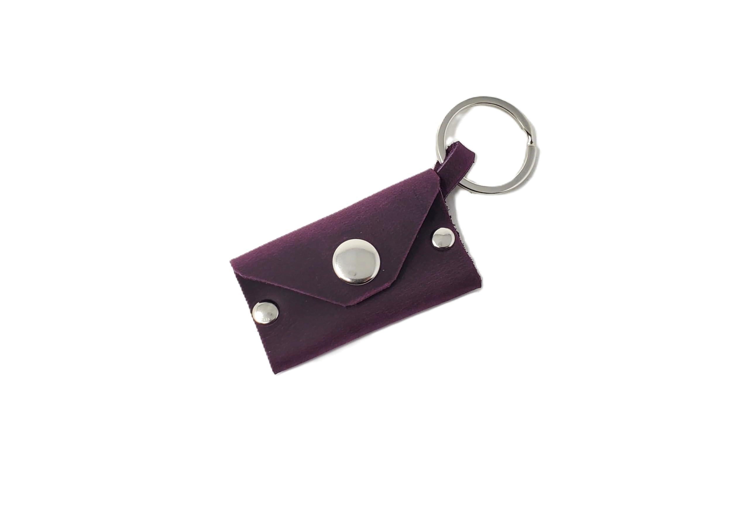 Purple Leather Keychain Coin Holder for Man and Women Airtag Holder Keychain Quarter Coin Holder