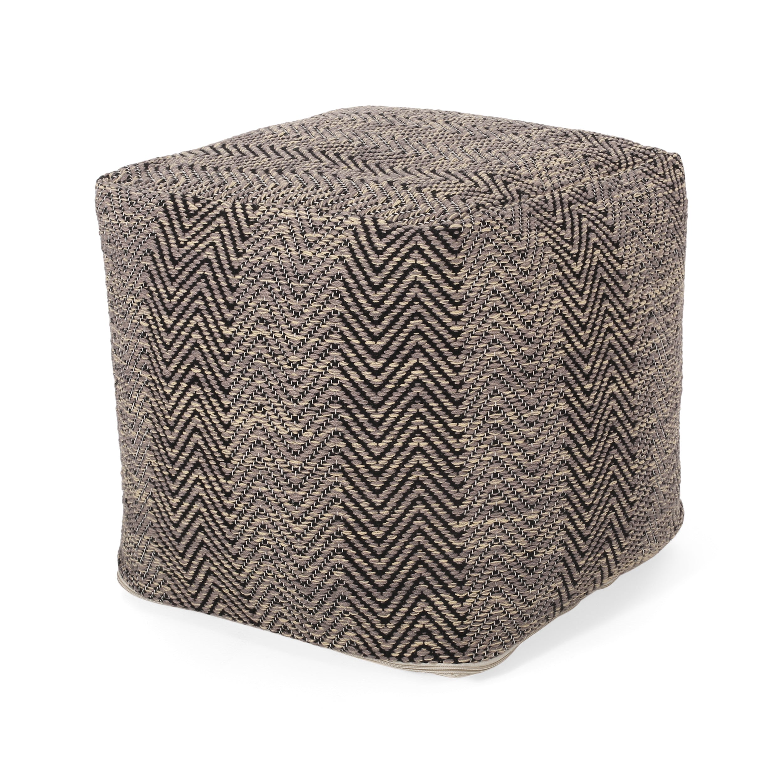 Barracuda Handcrafted Cotton Pouf, Brown and Beige